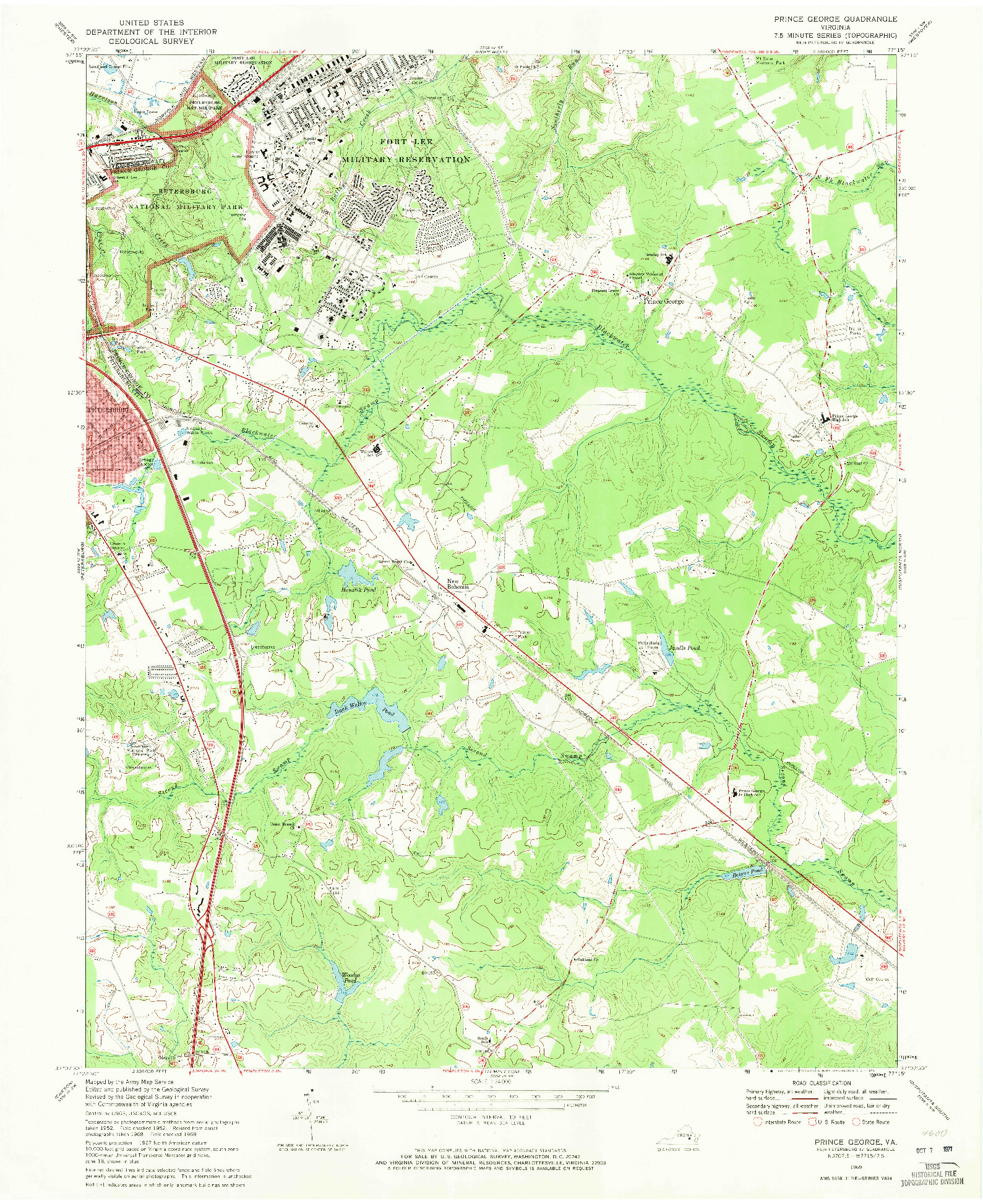 USGS 1:24000-SCALE QUADRANGLE FOR PRINCE GEORGE, VA 1969
