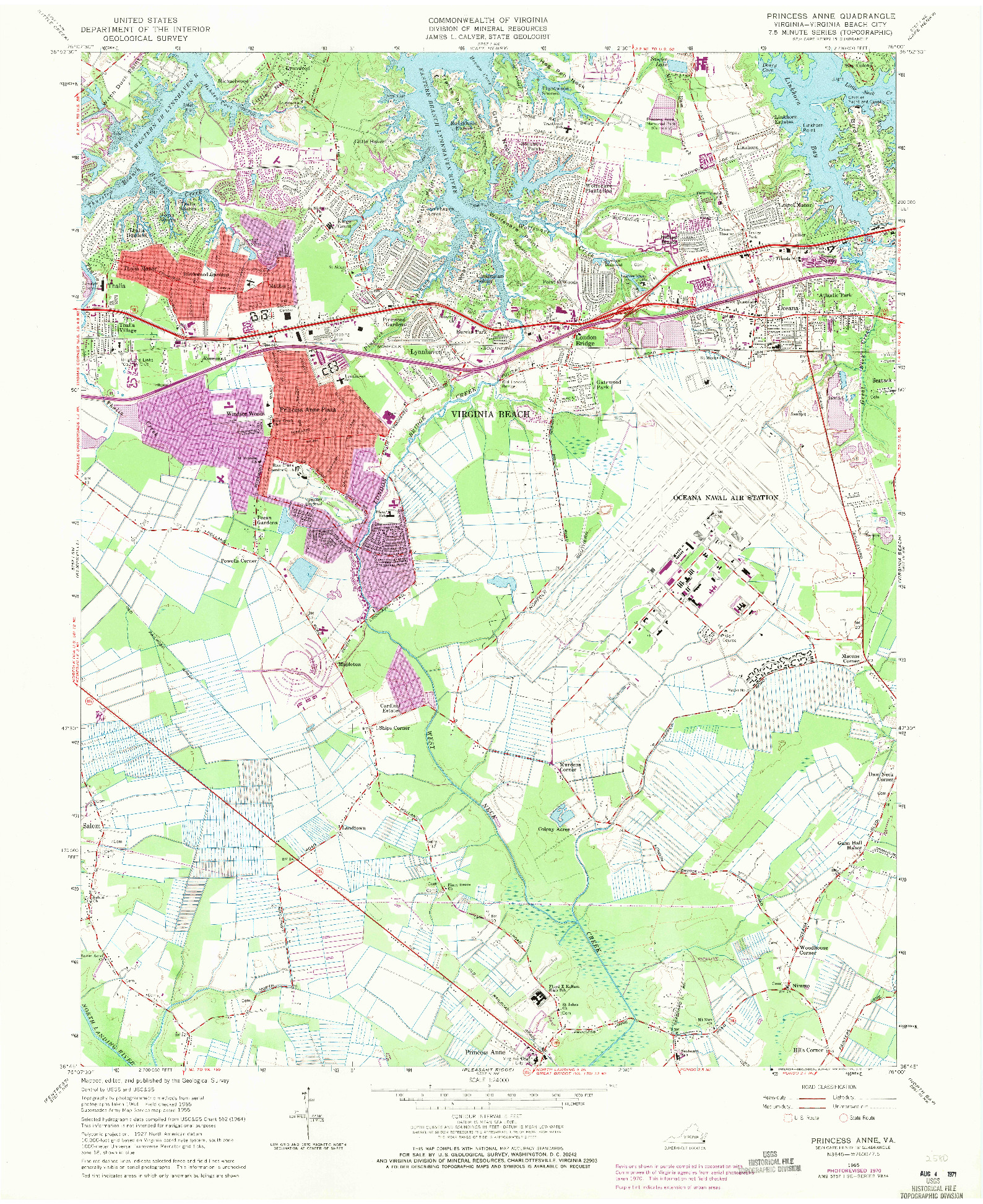 USGS 1:24000-SCALE QUADRANGLE FOR PRINCESS ANNE, VA 1965