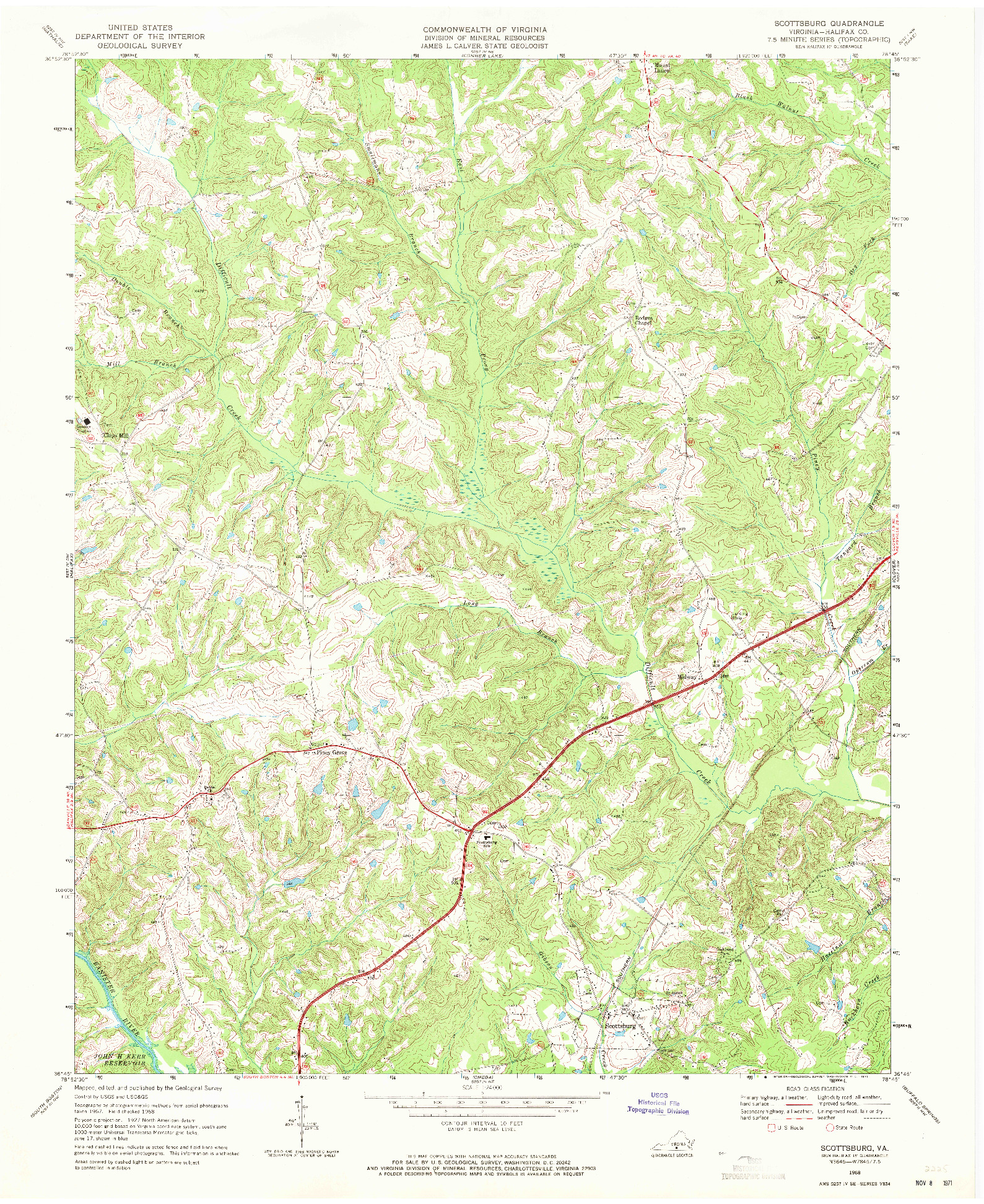 USGS 1:24000-SCALE QUADRANGLE FOR SCOTTSBURG, VA 1968