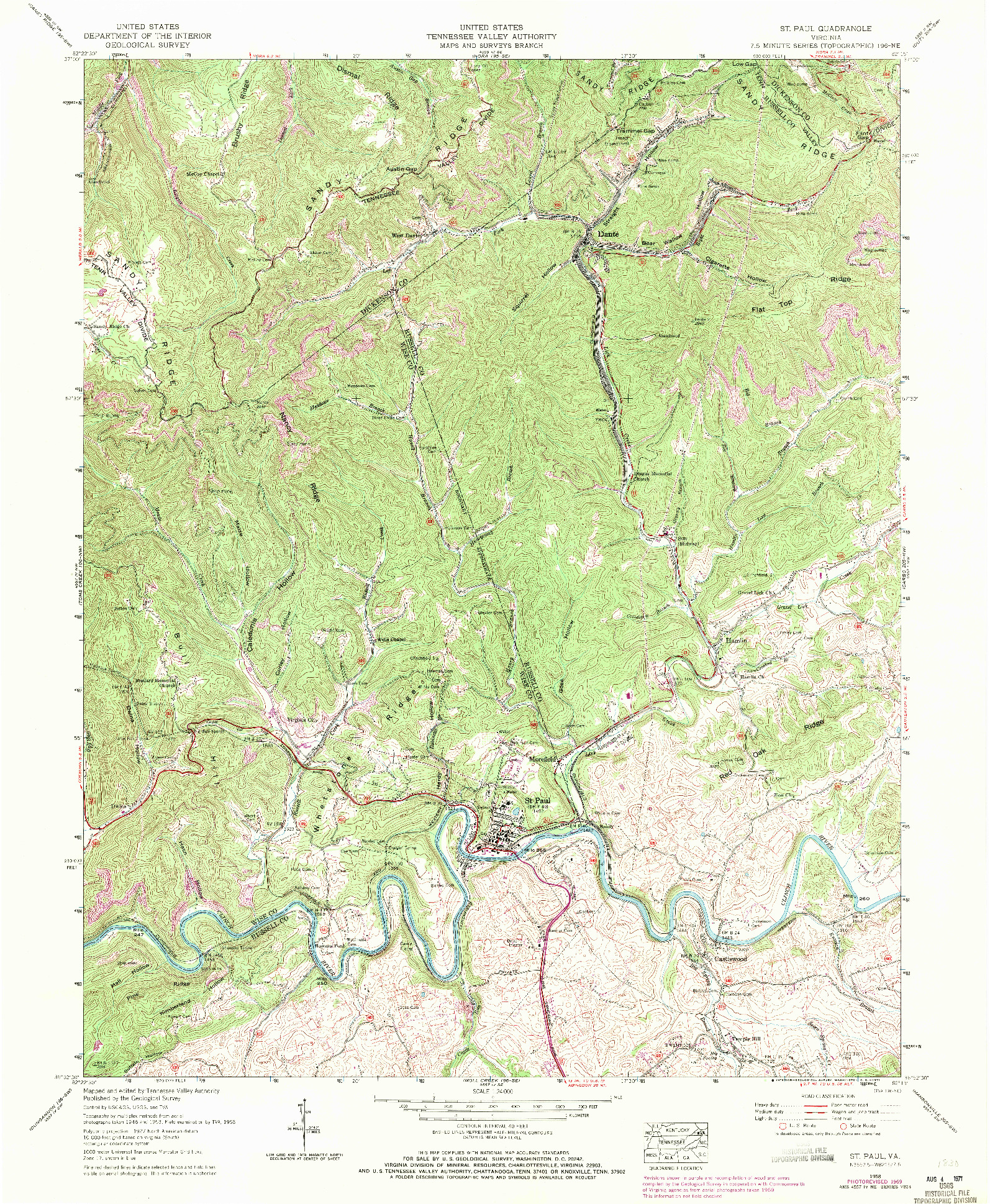 USGS 1:24000-SCALE QUADRANGLE FOR ST PAUL, VA 1958
