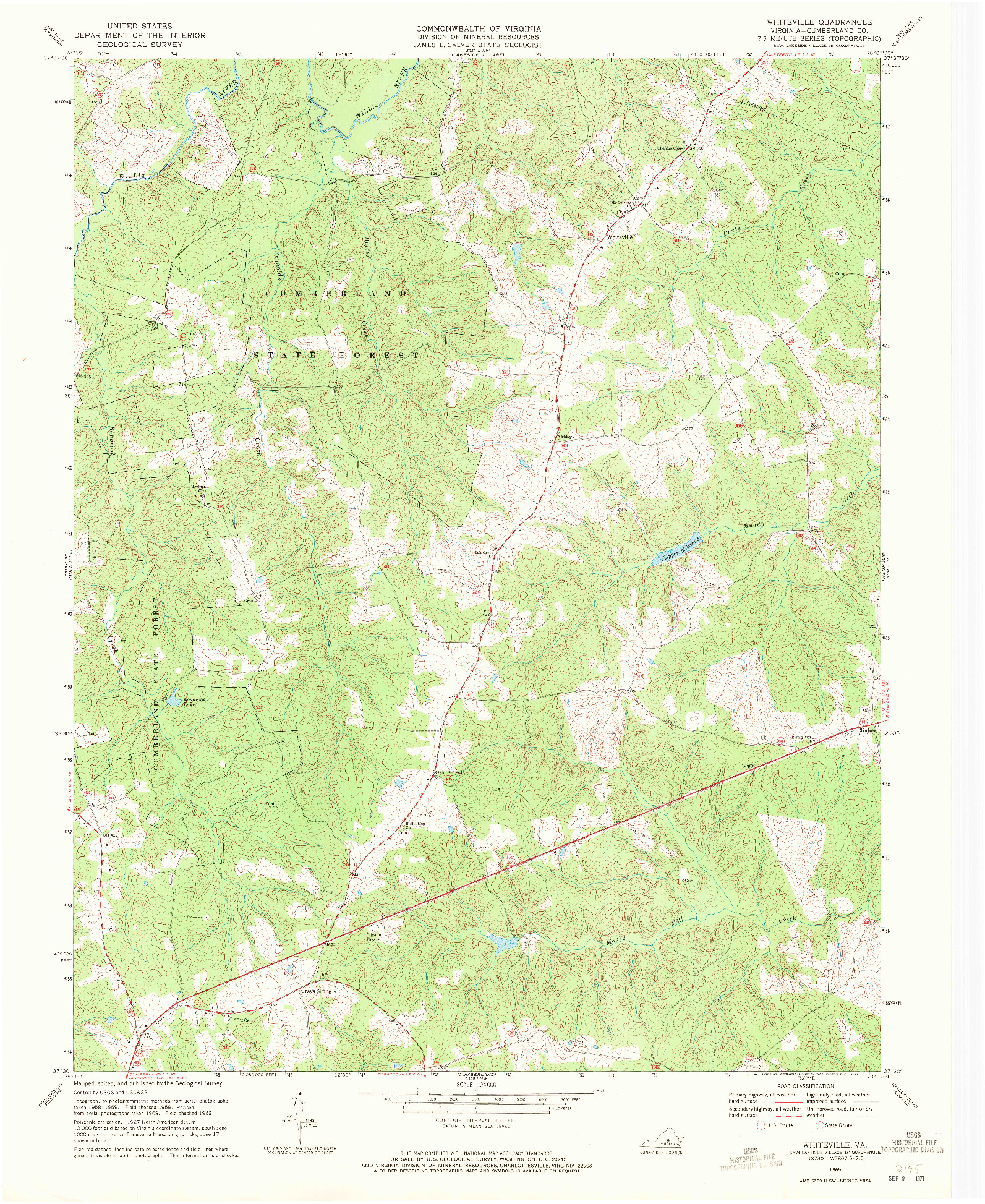 USGS 1:24000-SCALE QUADRANGLE FOR WHITEVILLE, VA 1969