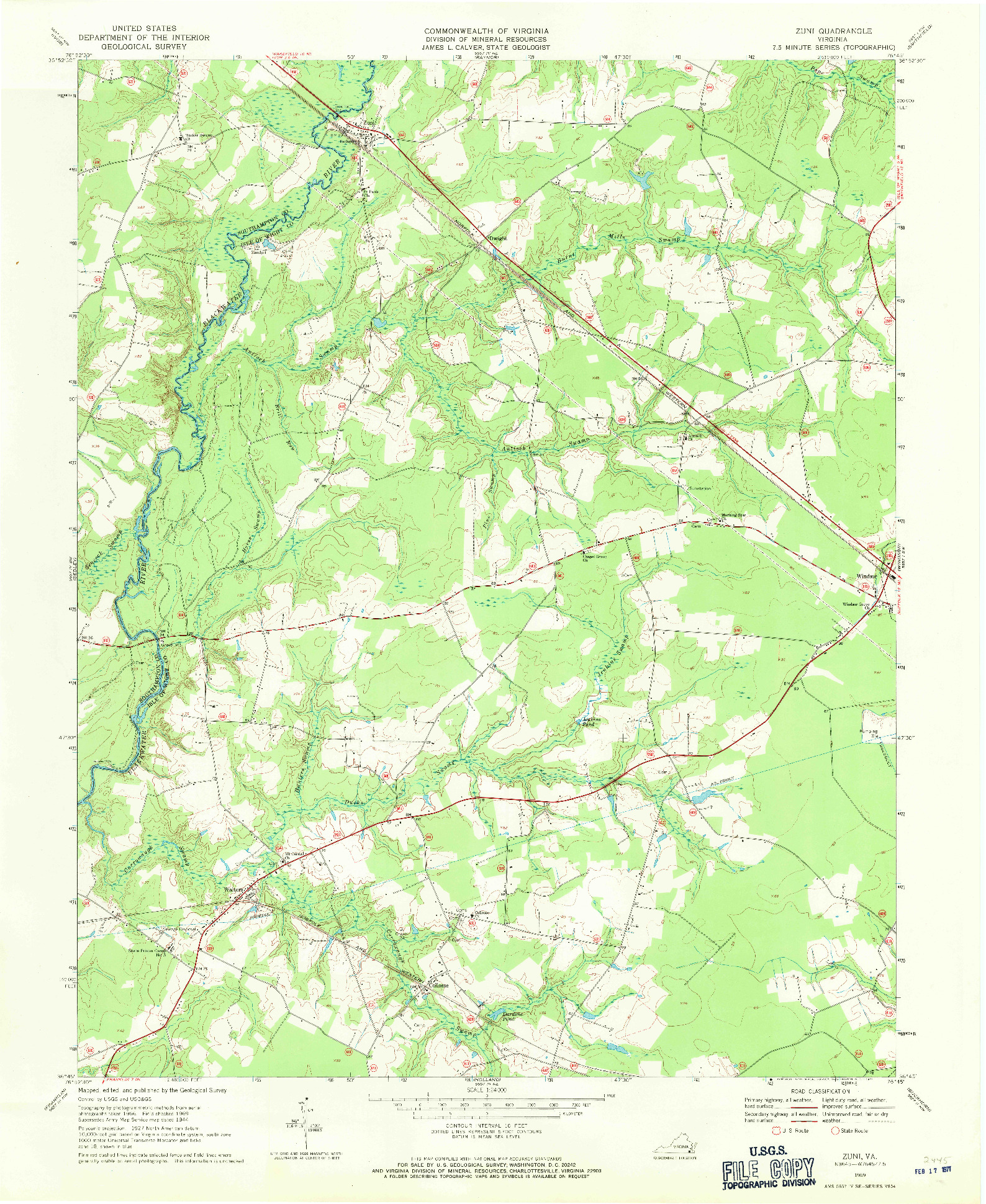 USGS 1:24000-SCALE QUADRANGLE FOR ZUNI, VA 1969