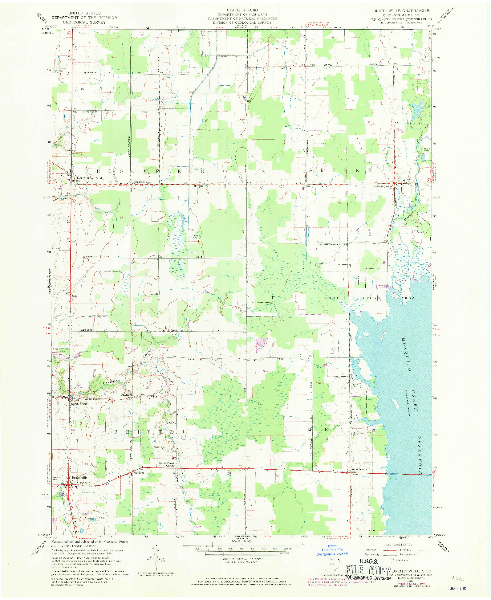 USGS 1:24000-SCALE QUADRANGLE FOR BRISTOLVILLE, OH 1960