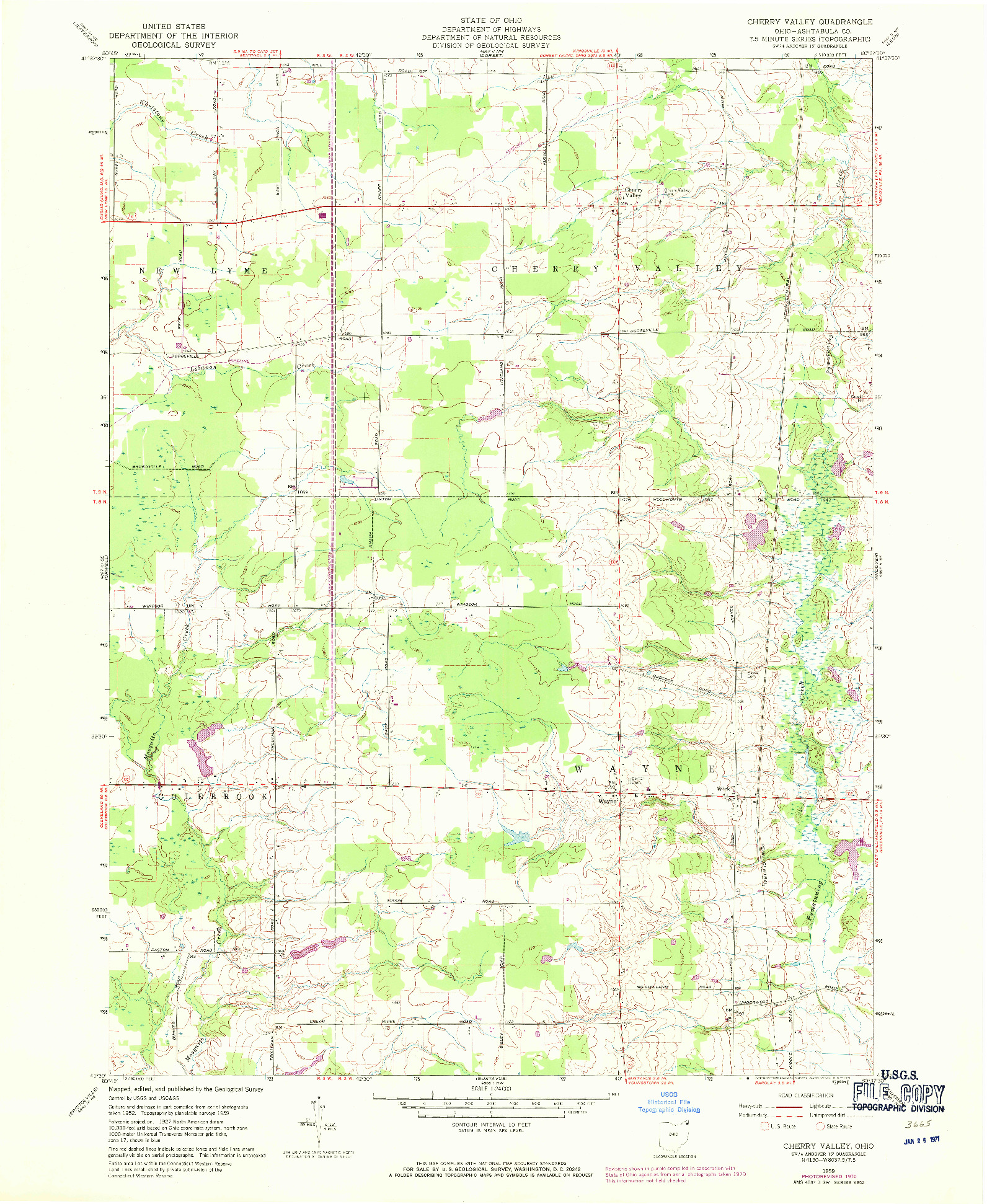 USGS 1:24000-SCALE QUADRANGLE FOR CHERRY VALLEY, OH 1959