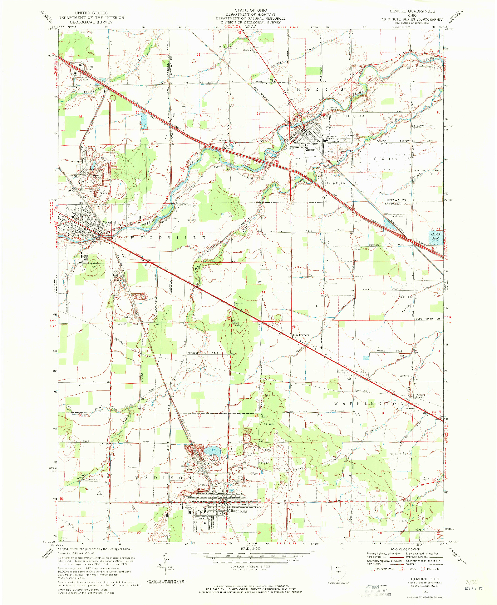 USGS 1:24000-SCALE QUADRANGLE FOR ELMORE, OH 1969