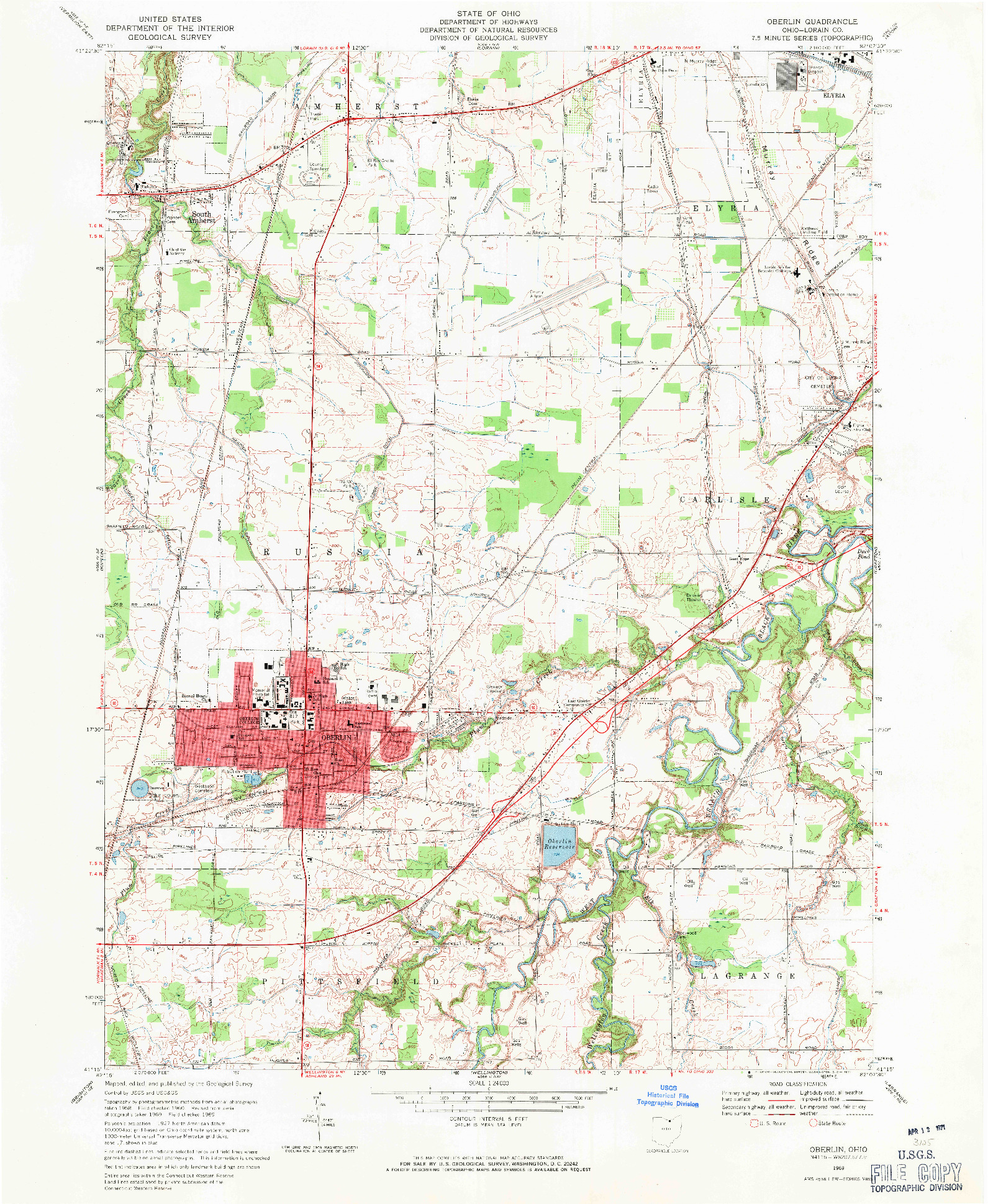 USGS 1:24000-SCALE QUADRANGLE FOR OBERLIN, OH 1969