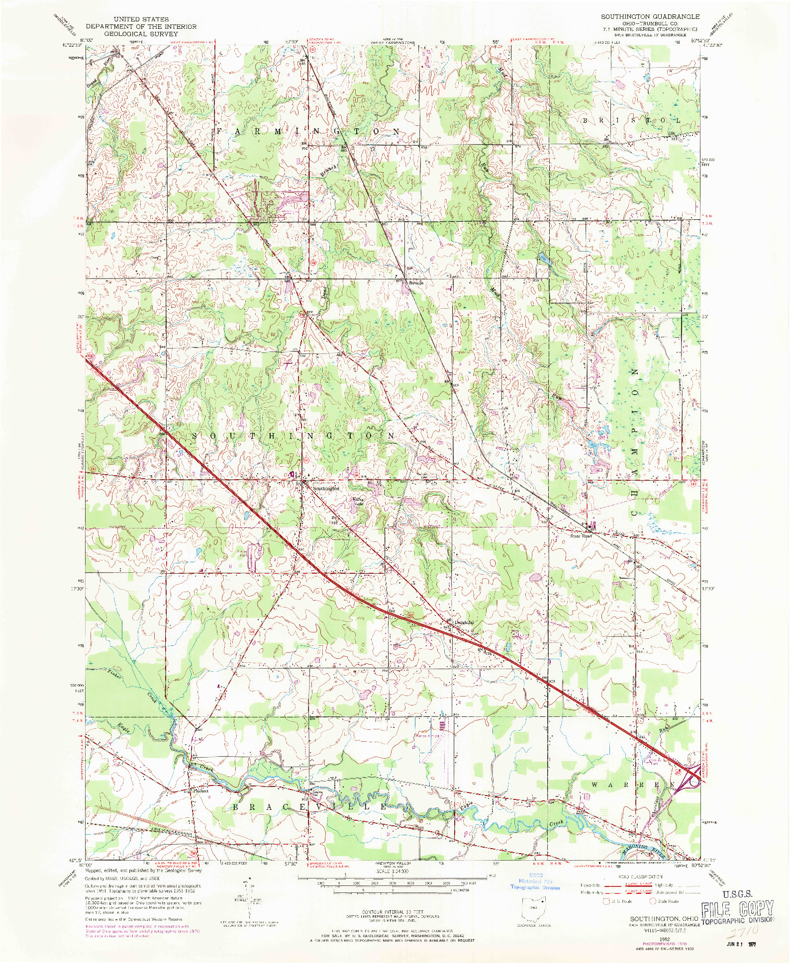 USGS 1:24000-SCALE QUADRANGLE FOR SOUTHINGTON, OH 1952