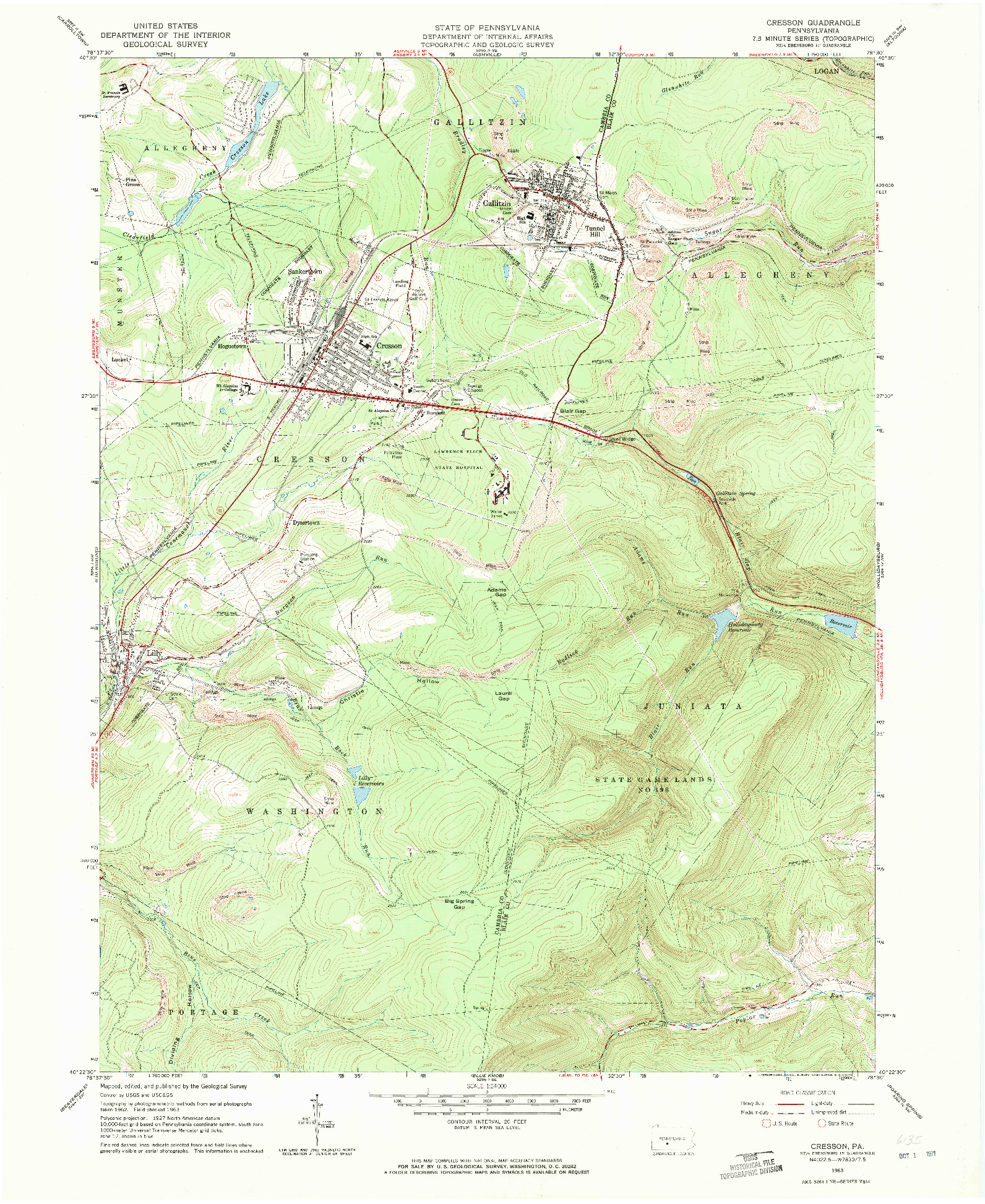 USGS 1:24000-SCALE QUADRANGLE FOR CRESSON, PA 1963