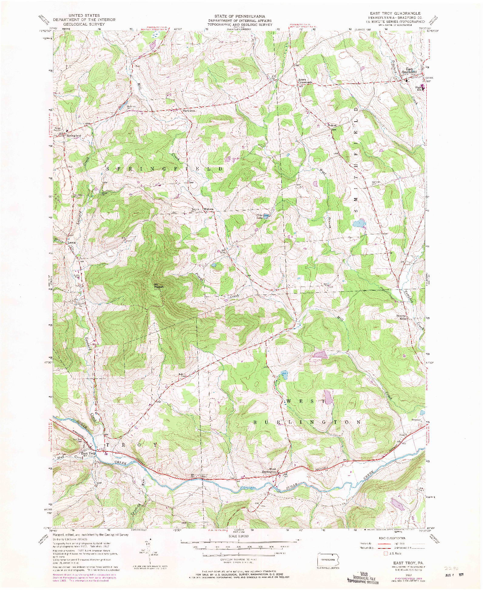 USGS 1:24000-SCALE QUADRANGLE FOR EAST TROY, PA 1957