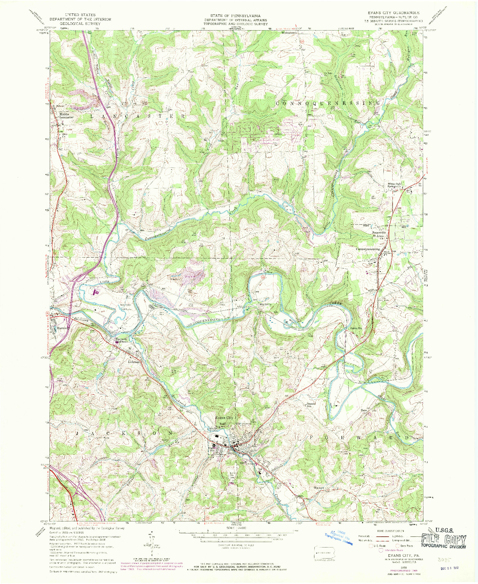 USGS 1:24000-SCALE QUADRANGLE FOR EVANS CITY, PA 1958