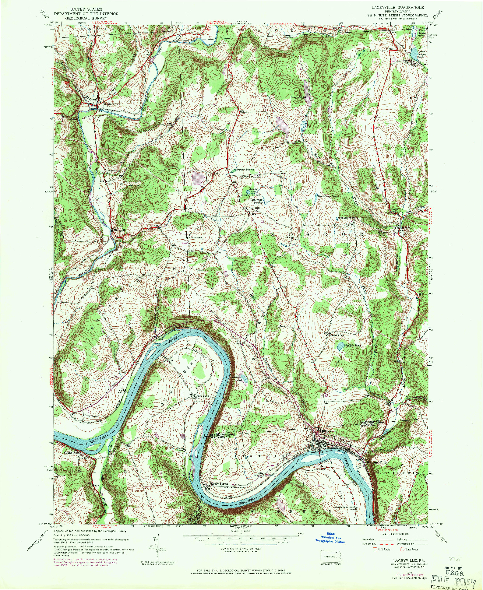 USGS 1:24000-SCALE QUADRANGLE FOR LACEYVILLE, PA 1945