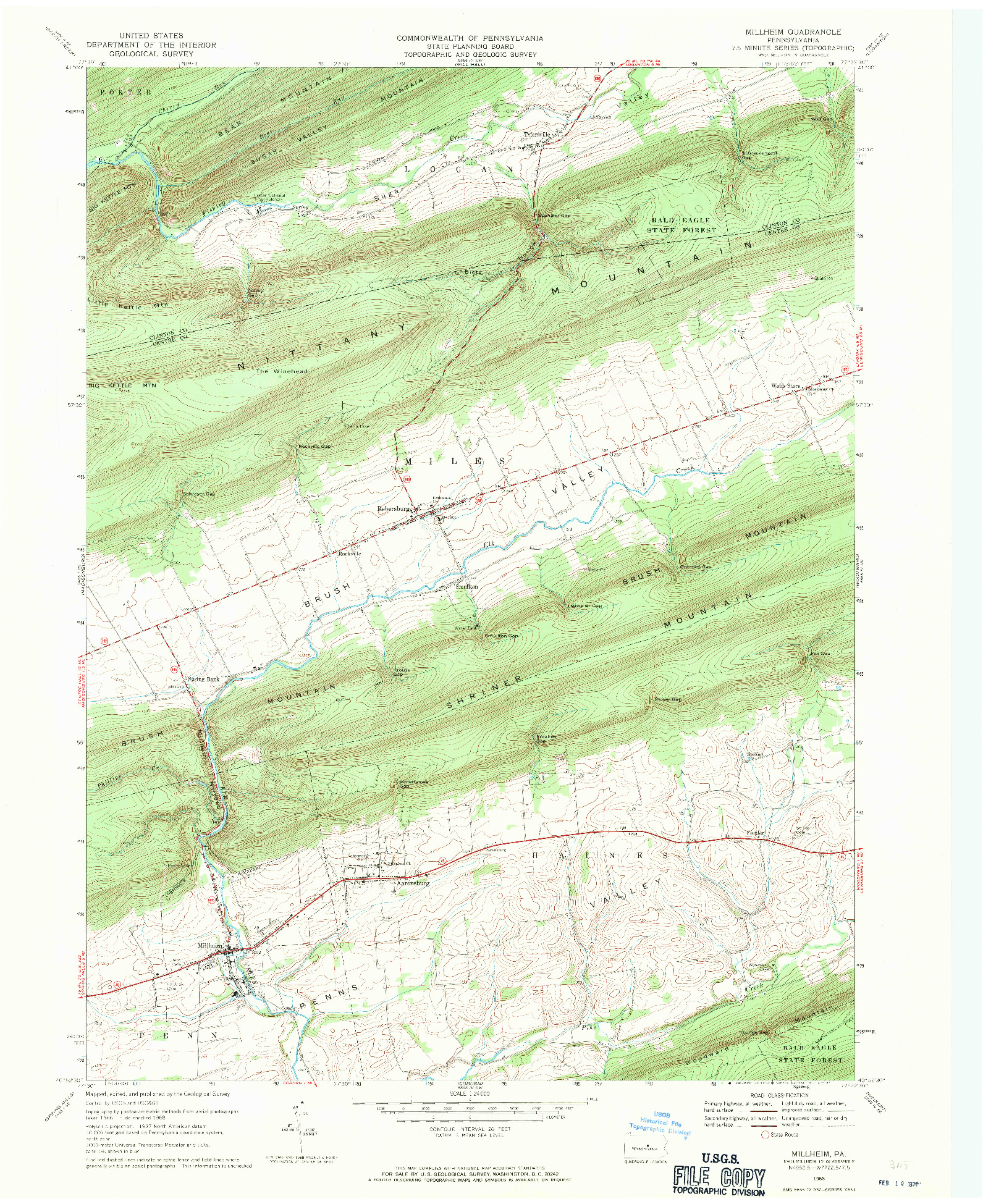 USGS 1:24000-SCALE QUADRANGLE FOR MILLHEIM, PA 1968