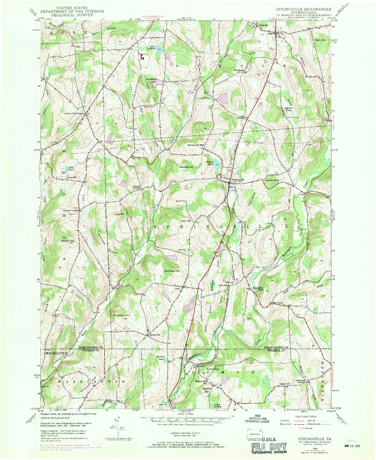USGS 1:24000-SCALE QUADRANGLE FOR SPRINGVILLE, PA 1946