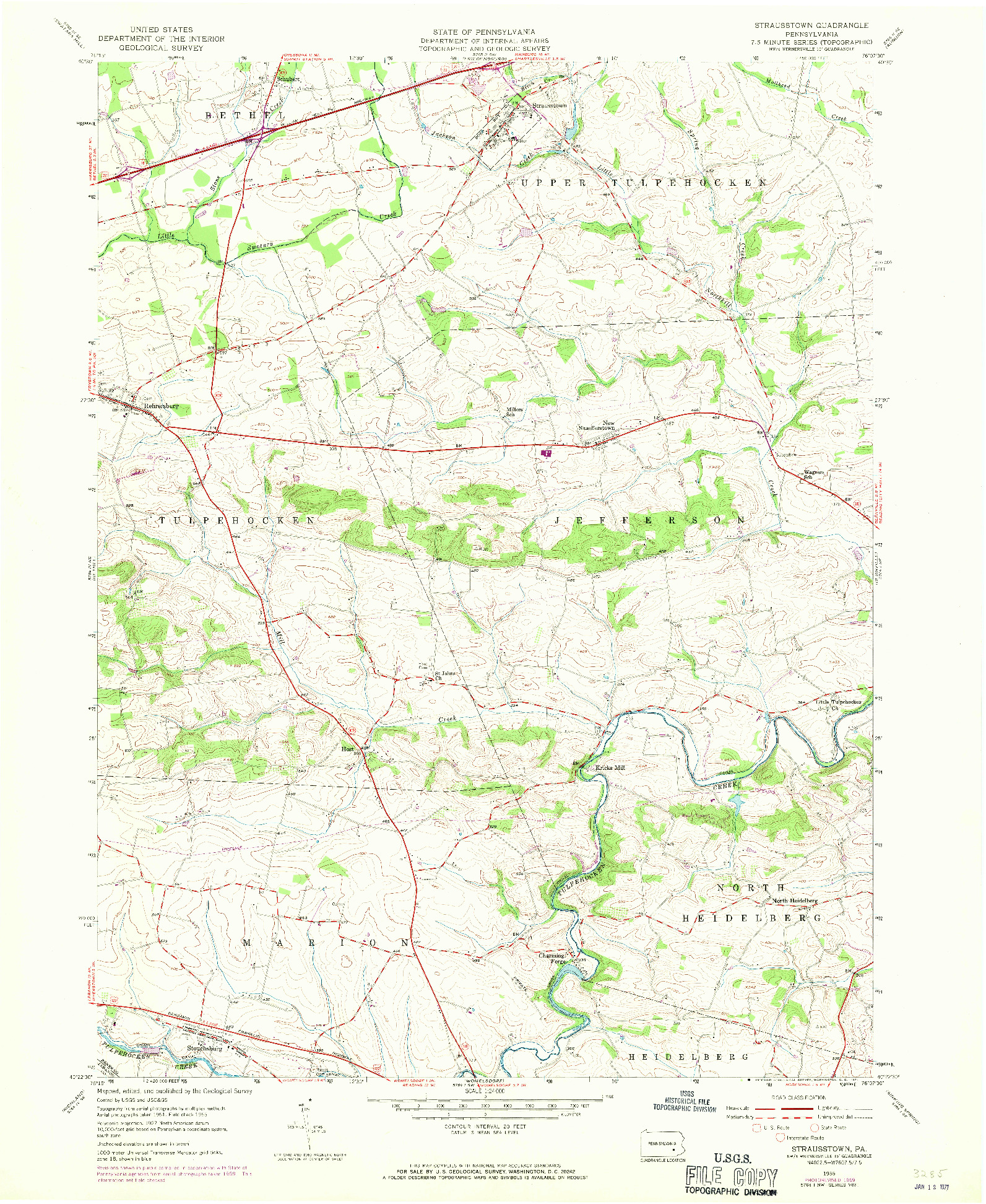 USGS 1:24000-SCALE QUADRANGLE FOR STRAUSSTOWN, PA 1955