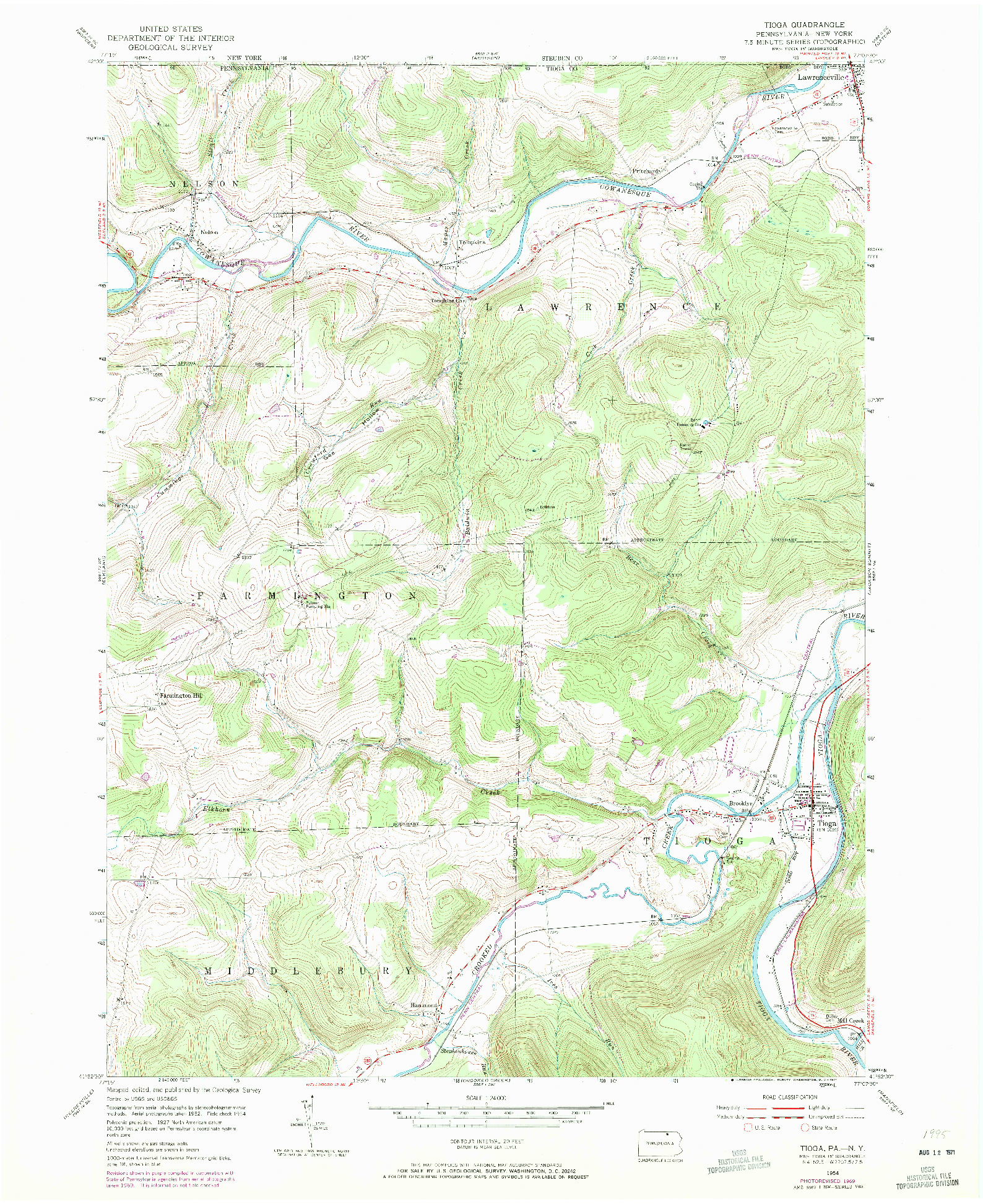 USGS 1:24000-SCALE QUADRANGLE FOR TIOGA, PA 1969