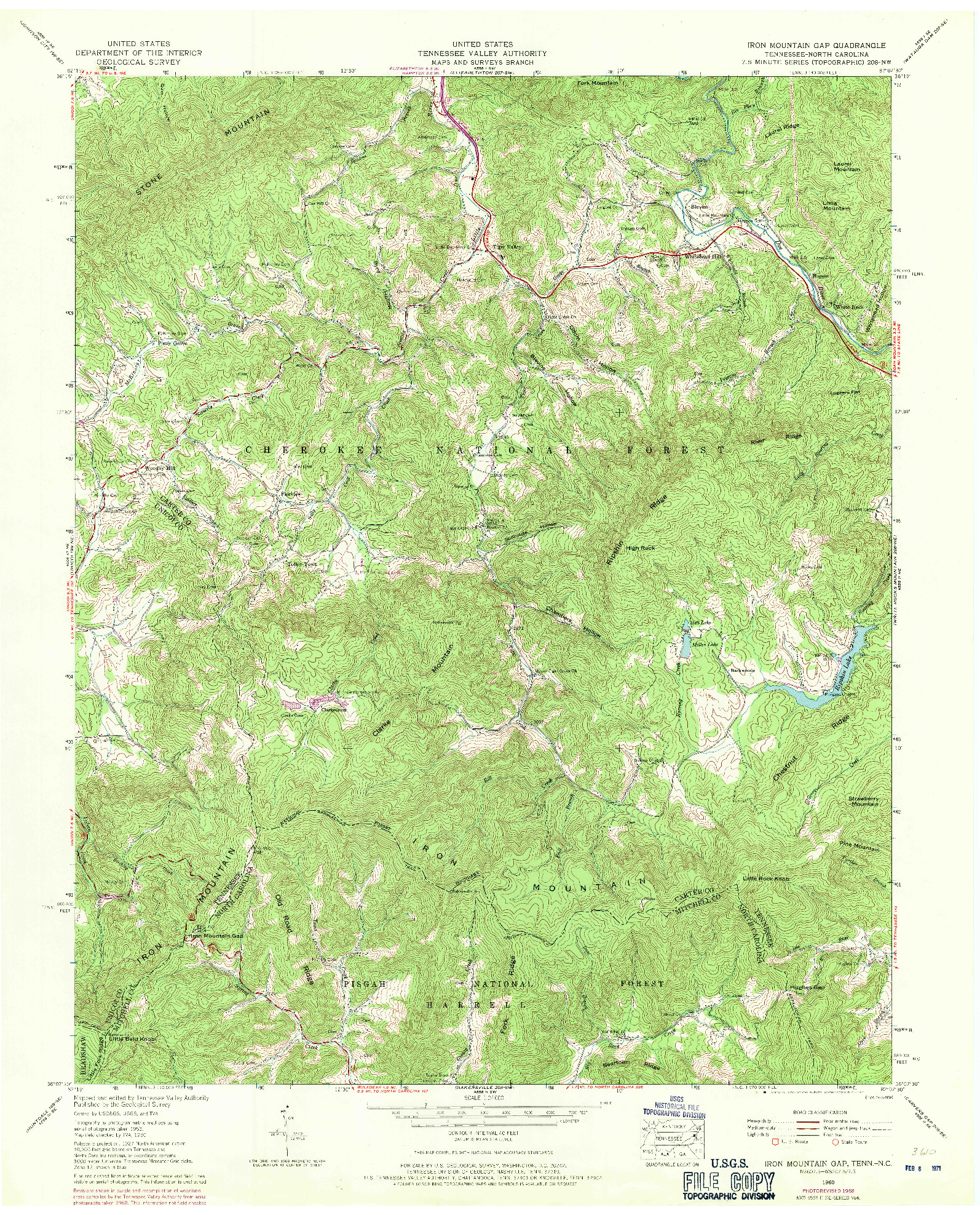 USGS 1:24000-SCALE QUADRANGLE FOR IRON MOUNTAIN GAP, TN 1960