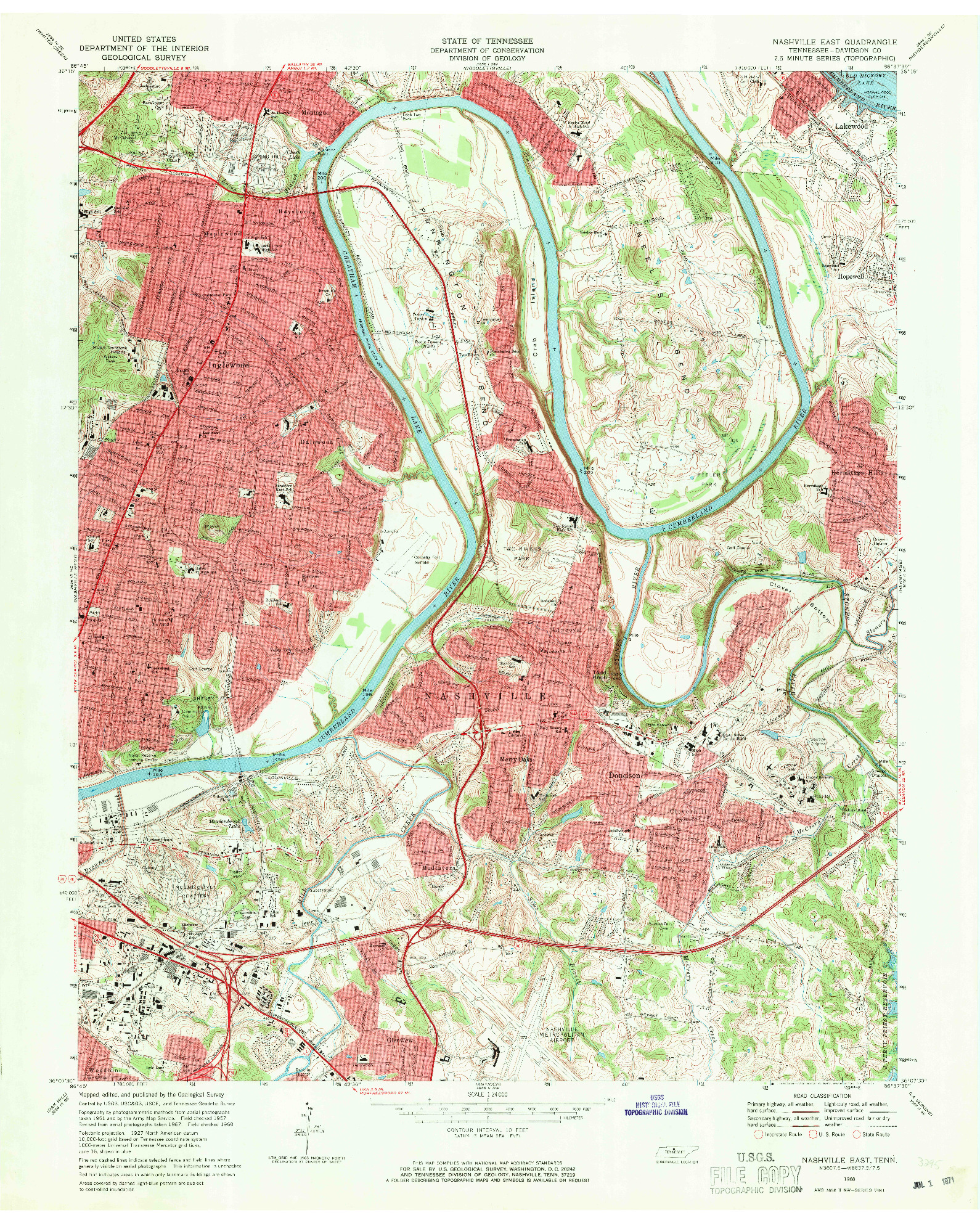 USGS 1:24000-SCALE QUADRANGLE FOR NASHVILLE EAST, TN 1968