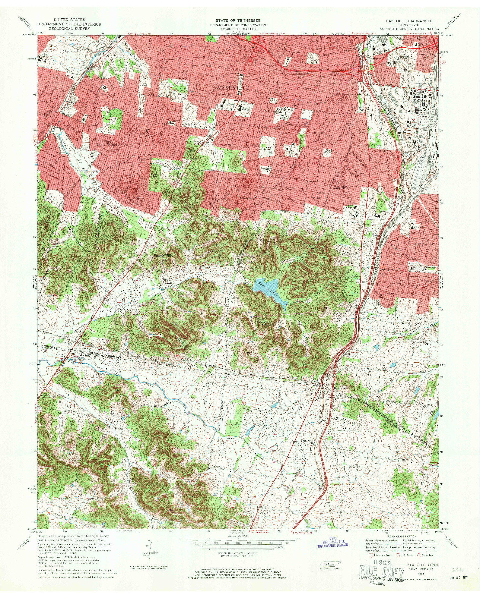 USGS 1:24000-SCALE QUADRANGLE FOR OAK HILL, TN 1968