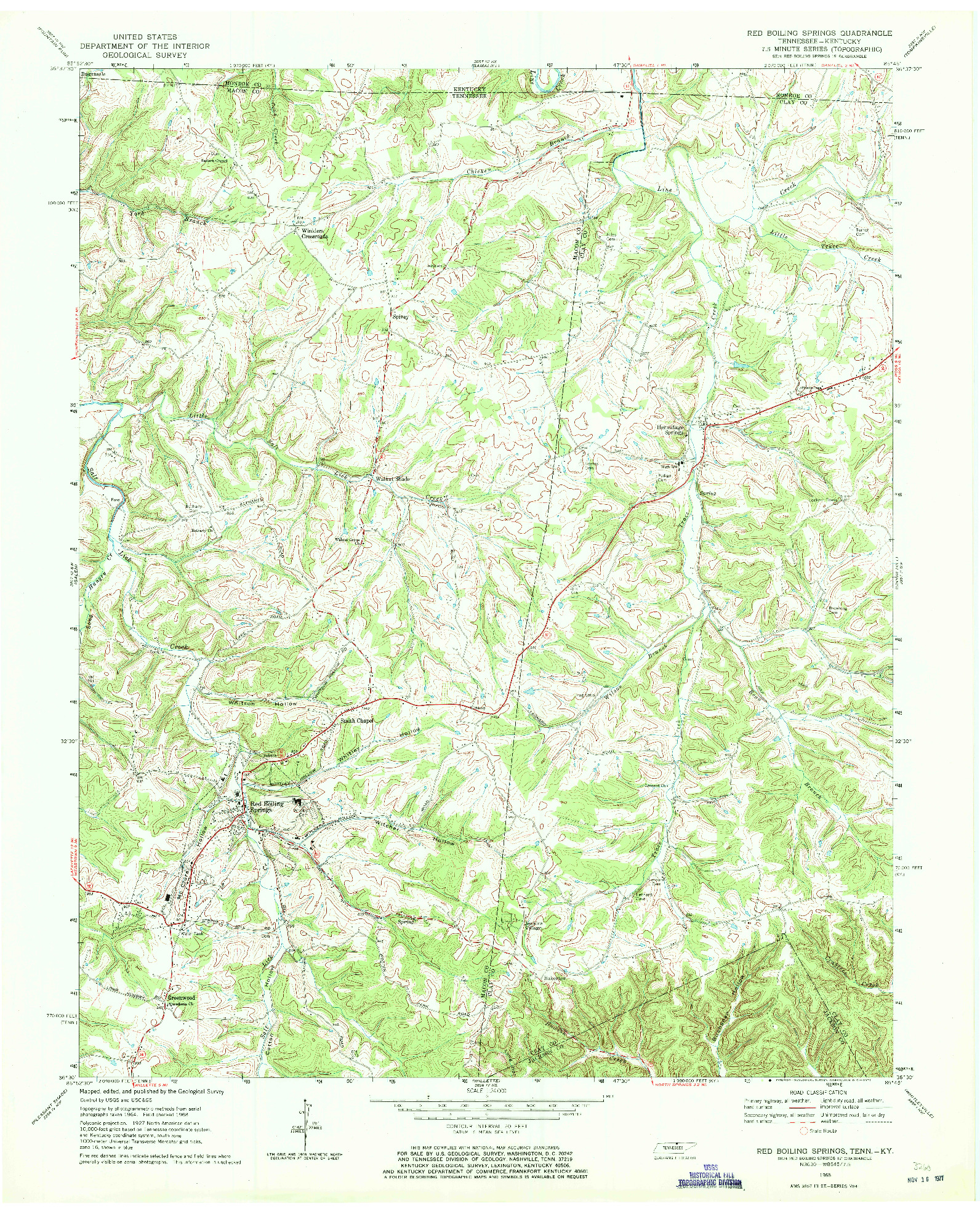 USGS 1:24000-SCALE QUADRANGLE FOR RED BOILING SPRINGS, TN 1968