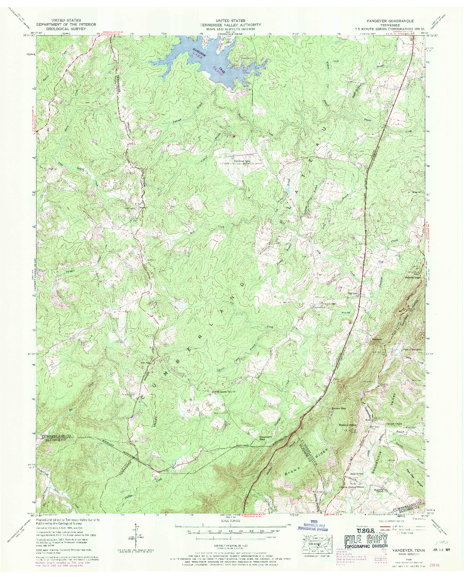 USGS 1:24000-SCALE QUADRANGLE FOR VANDEVER, TN 1956