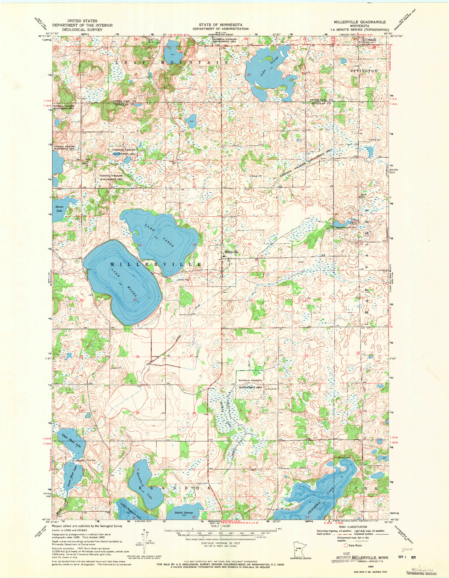 USGS 1:24000-SCALE QUADRANGLE FOR MILLERVILLE, MN 1969
