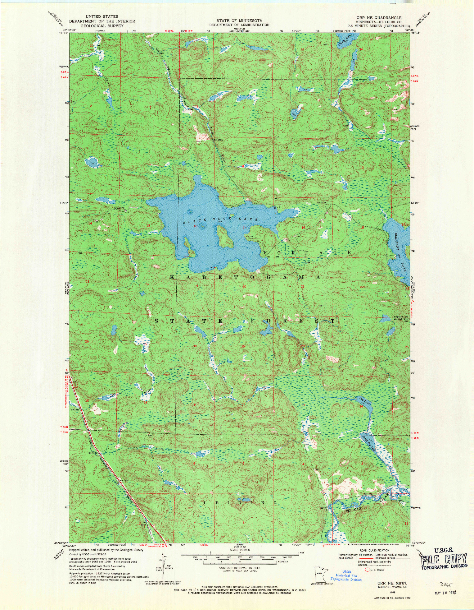 USGS 1:24000-SCALE QUADRANGLE FOR ORR NE, MN 1968