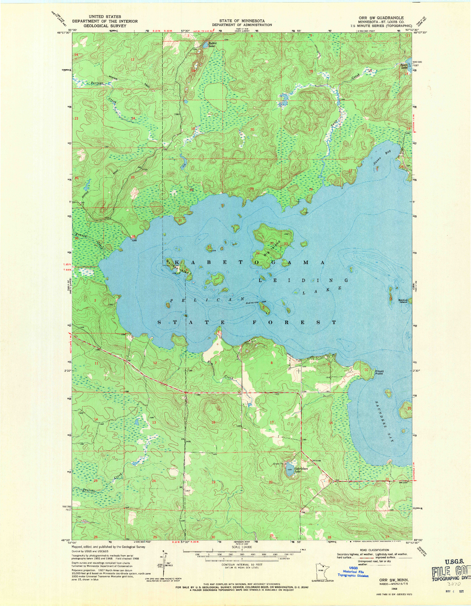 USGS 1:24000-SCALE QUADRANGLE FOR ORR SW, MN 1968