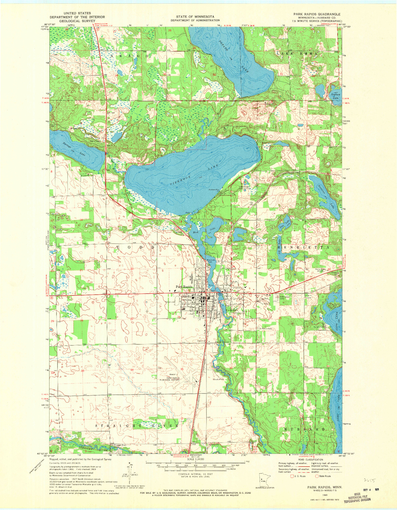 USGS 1:24000-SCALE QUADRANGLE FOR PARK RAPIDS, MN 1969