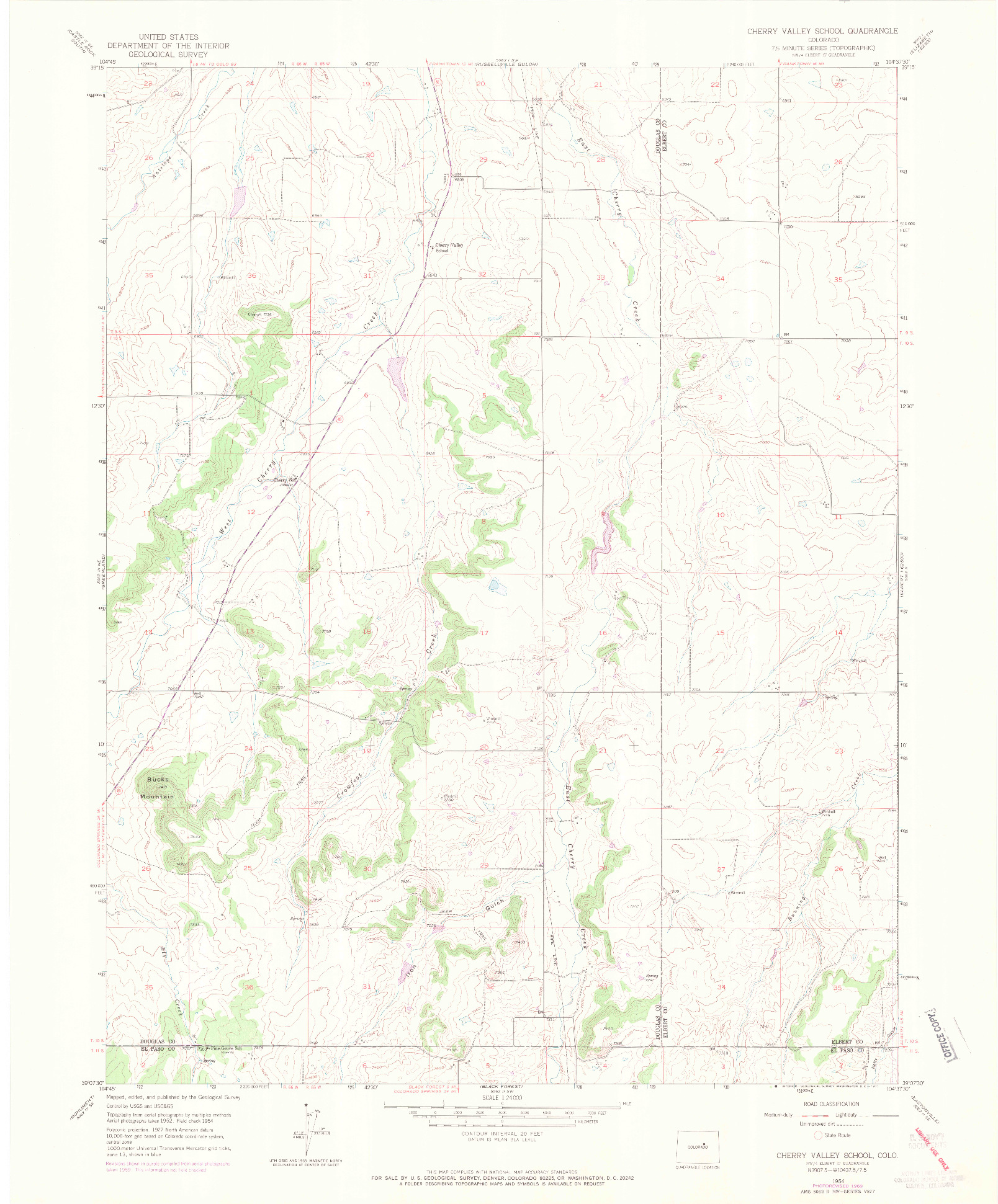 USGS 1:24000-SCALE QUADRANGLE FOR CHERRY VALLEY SCHOOL, CO 1954