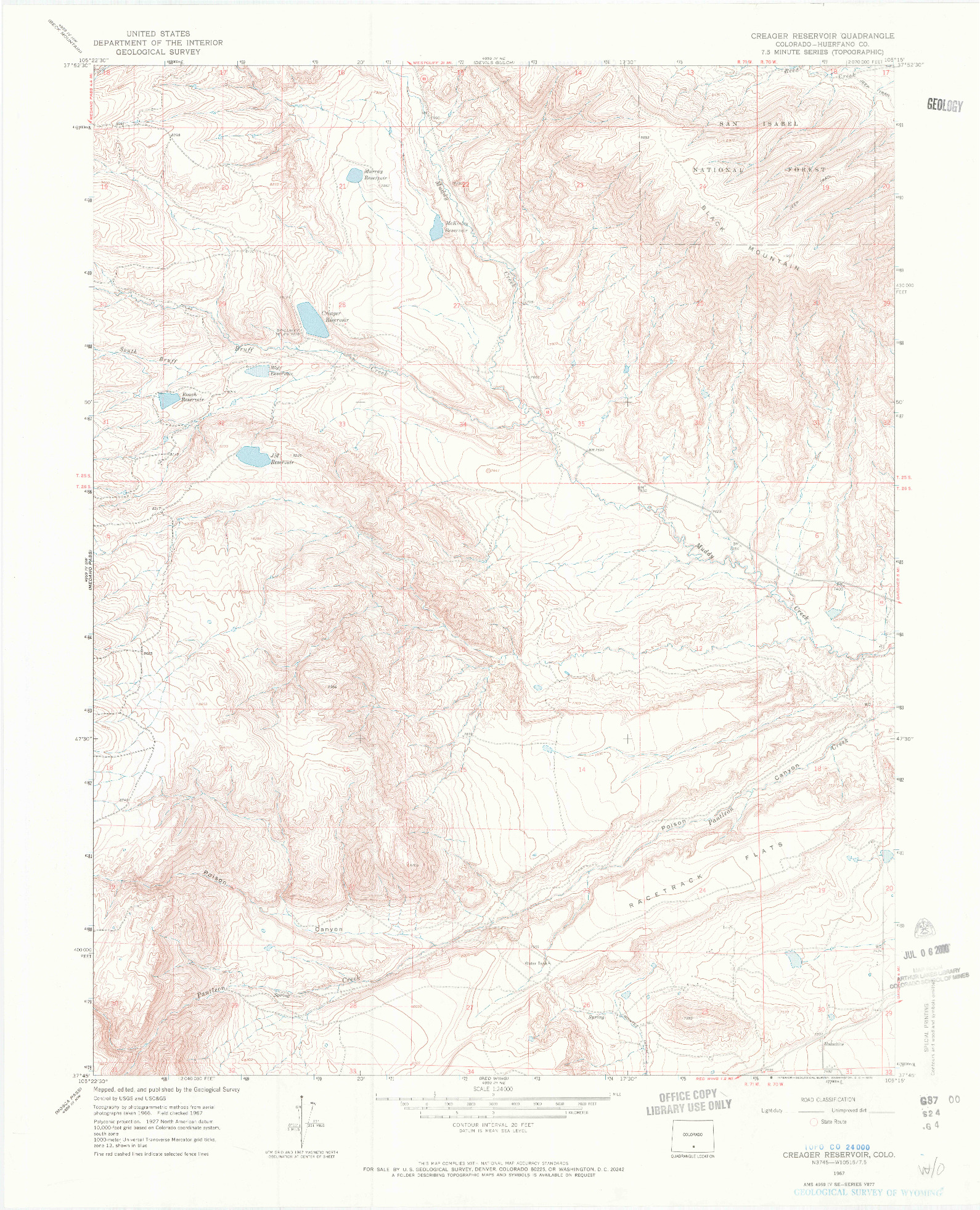 USGS 1:24000-SCALE QUADRANGLE FOR CREAGER RESERVOIR, CO 1967