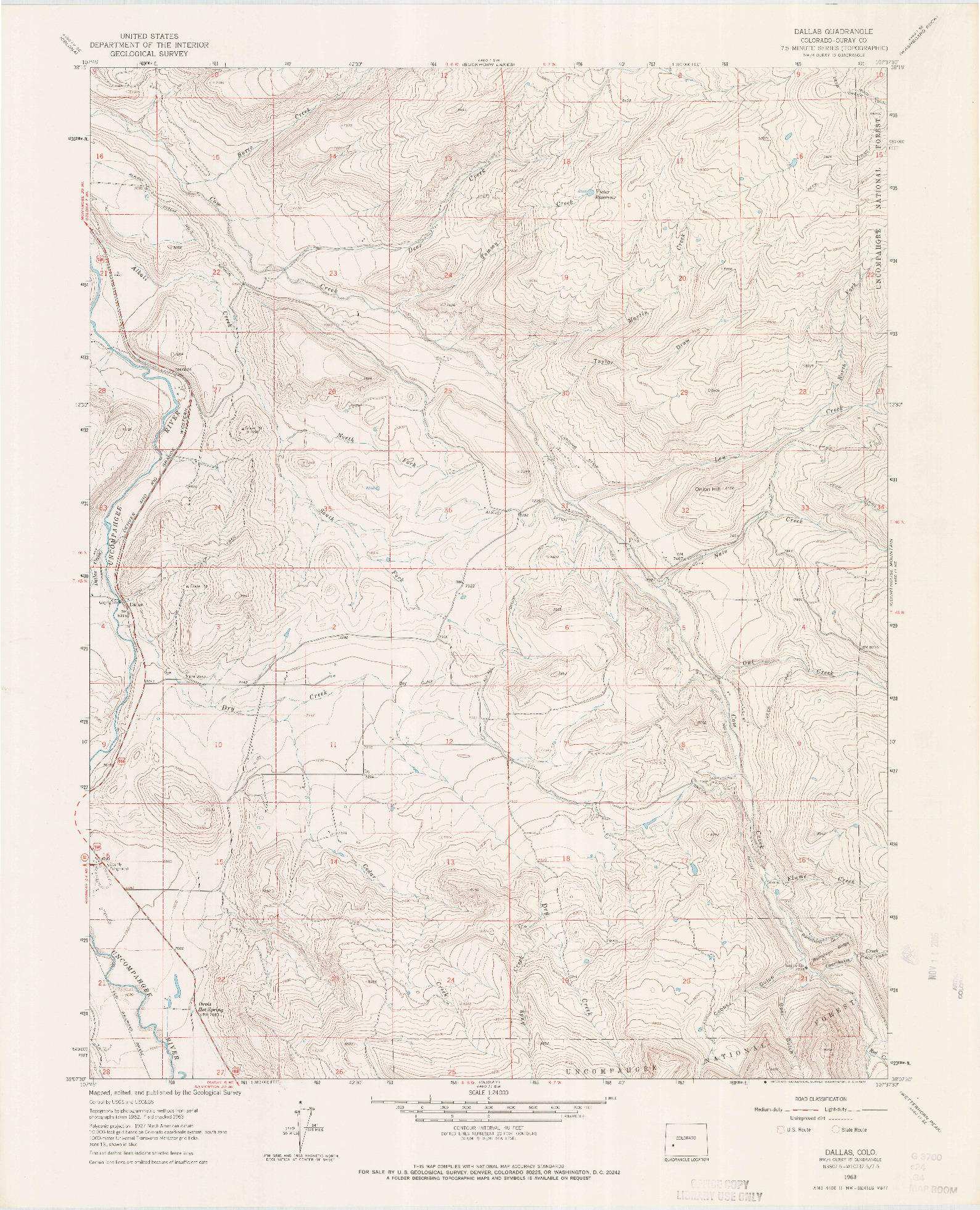 USGS 1:24000-SCALE QUADRANGLE FOR DALLAS, CO 1963