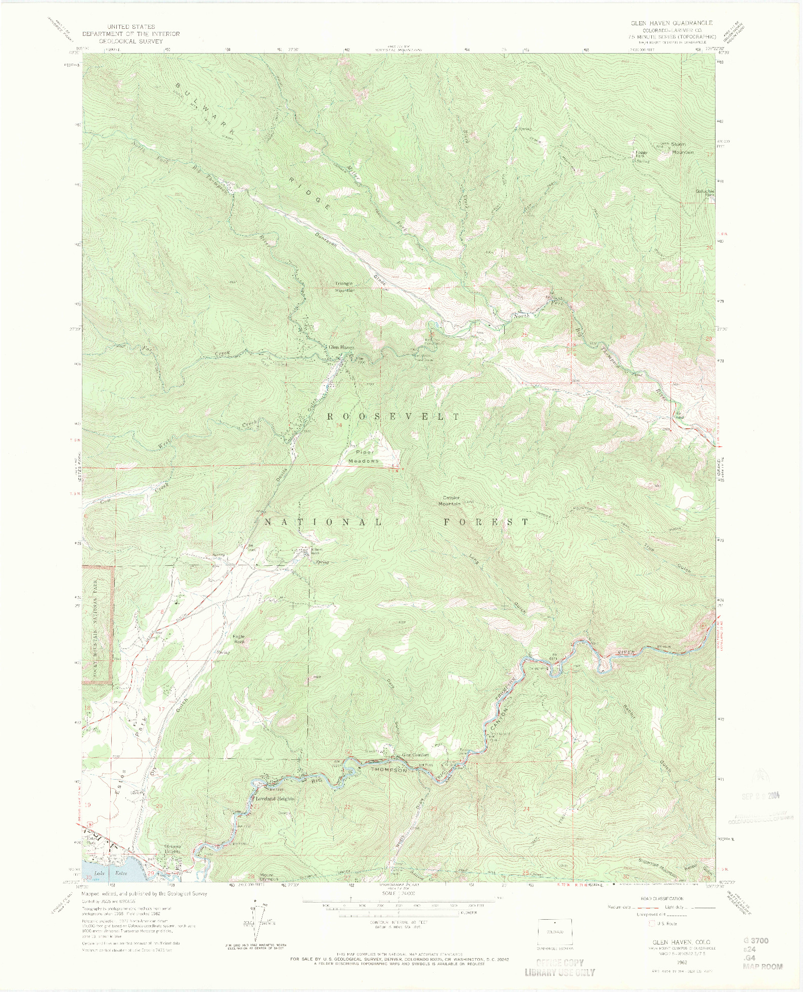 USGS 1:24000-SCALE QUADRANGLE FOR GLEN HAVEN, CO 1962