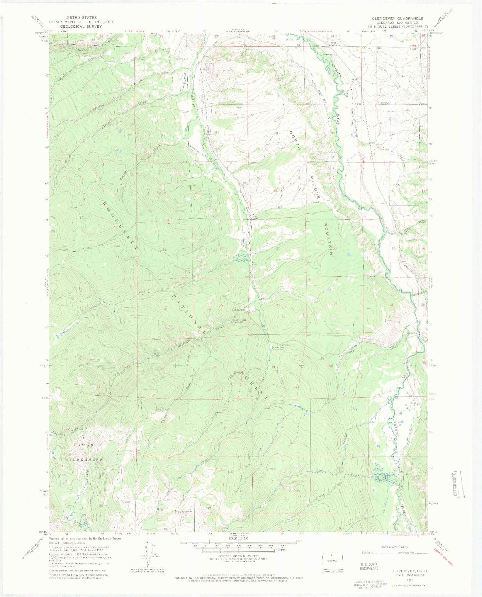 USGS 1:24000-SCALE QUADRANGLE FOR GLENDEVEY, CO 1967