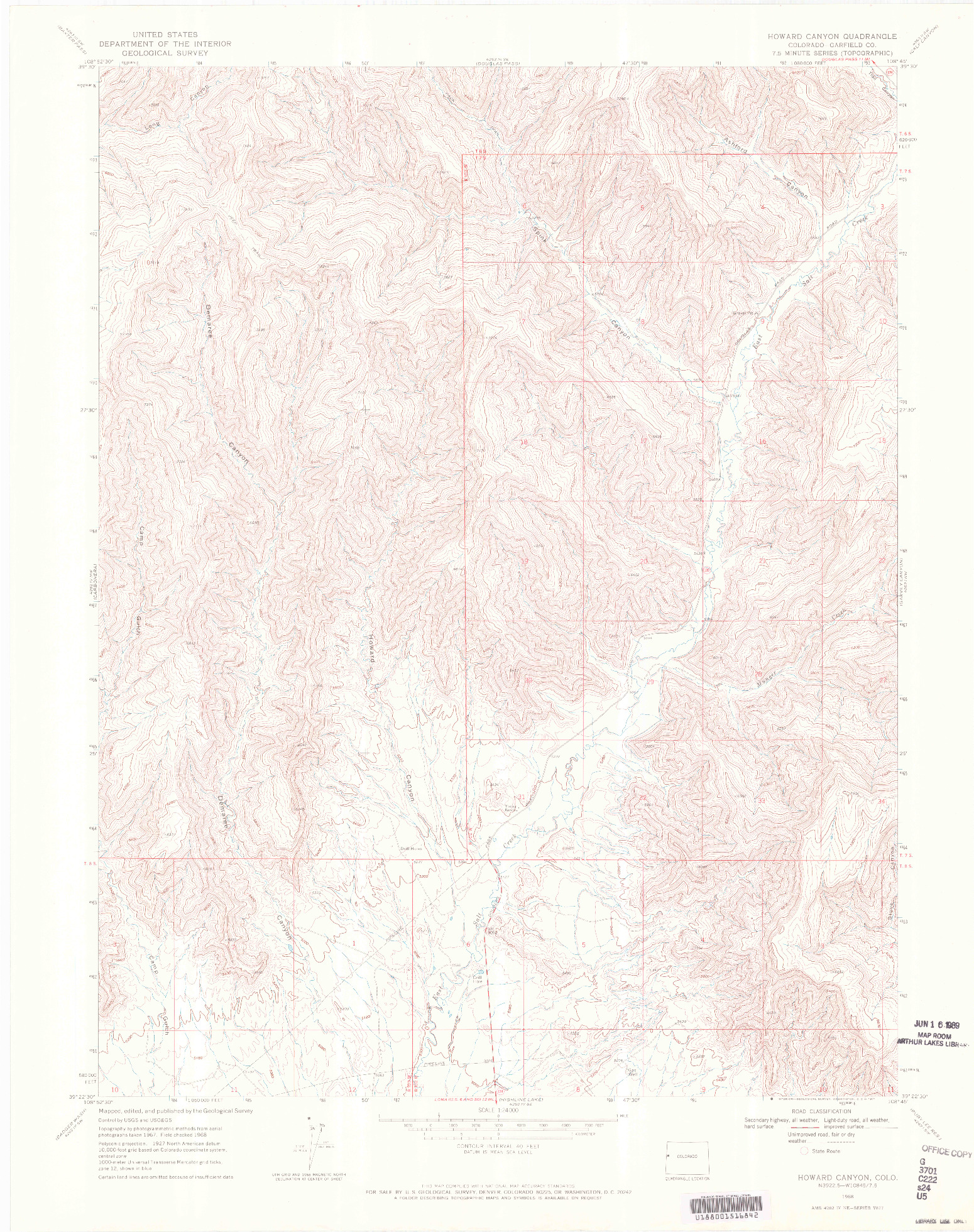 USGS 1:24000-SCALE QUADRANGLE FOR HOWARD CANYON, CO 1968