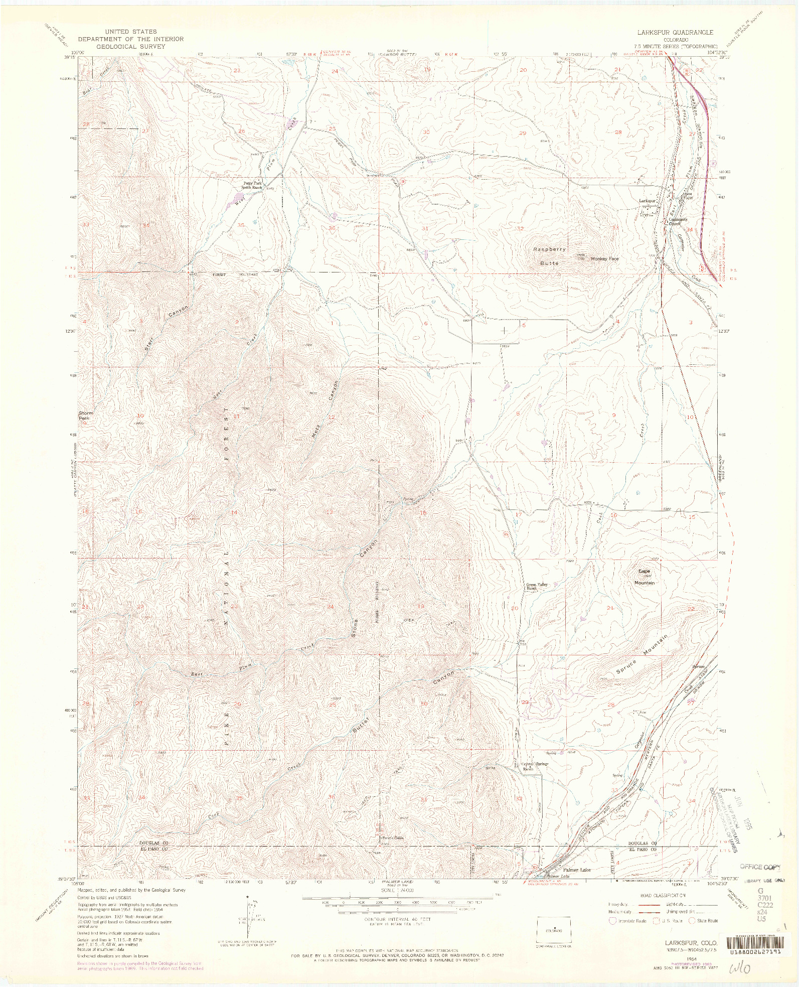 USGS 1:24000-SCALE QUADRANGLE FOR LARKSPUR, CO 1954