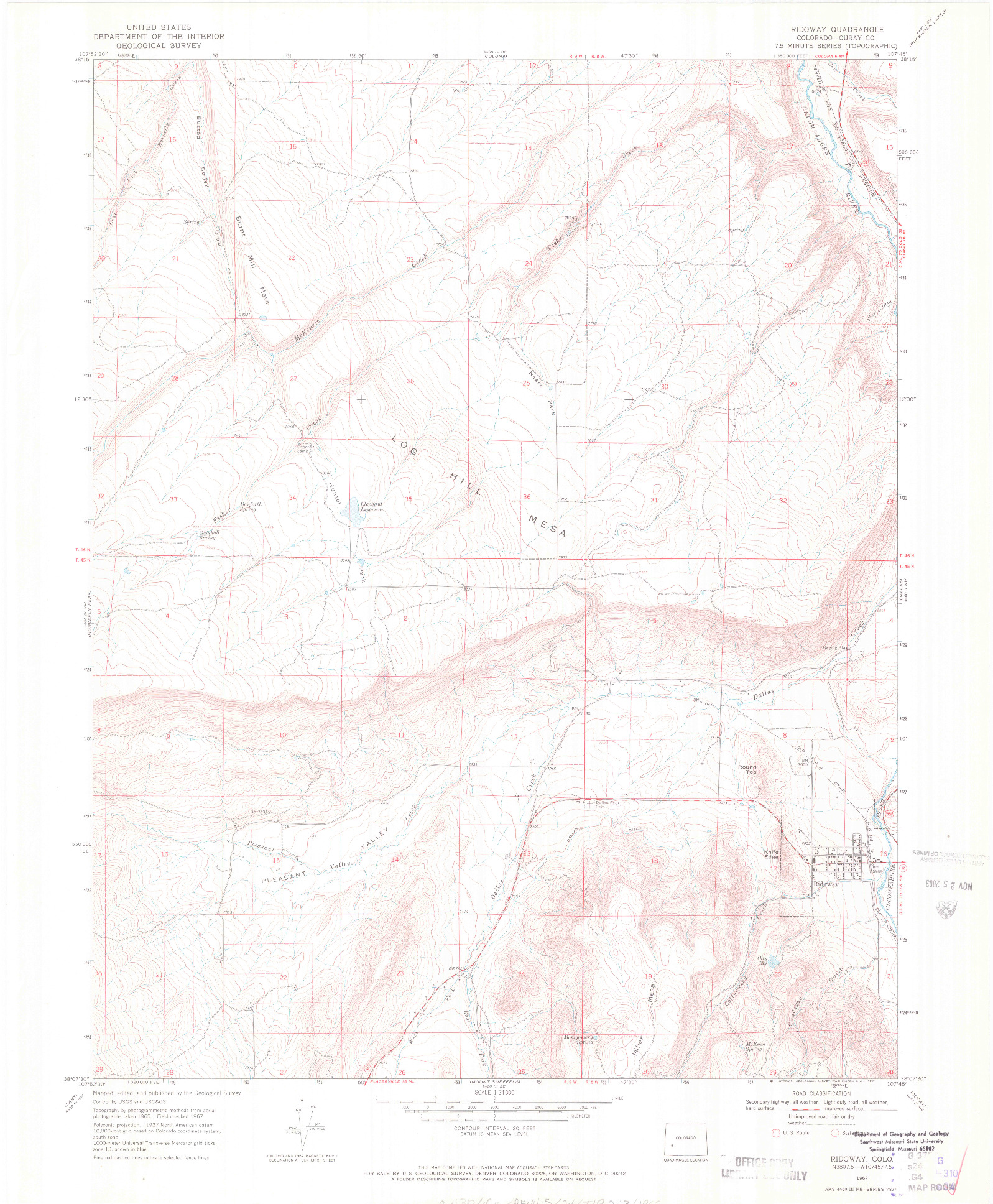 USGS 1:24000-SCALE QUADRANGLE FOR RIDGWAY, CO 1967