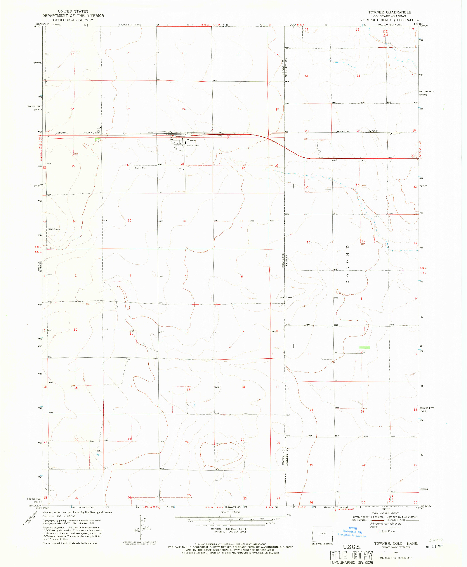 USGS 1:24000-SCALE QUADRANGLE FOR TOWNER, CO 1968