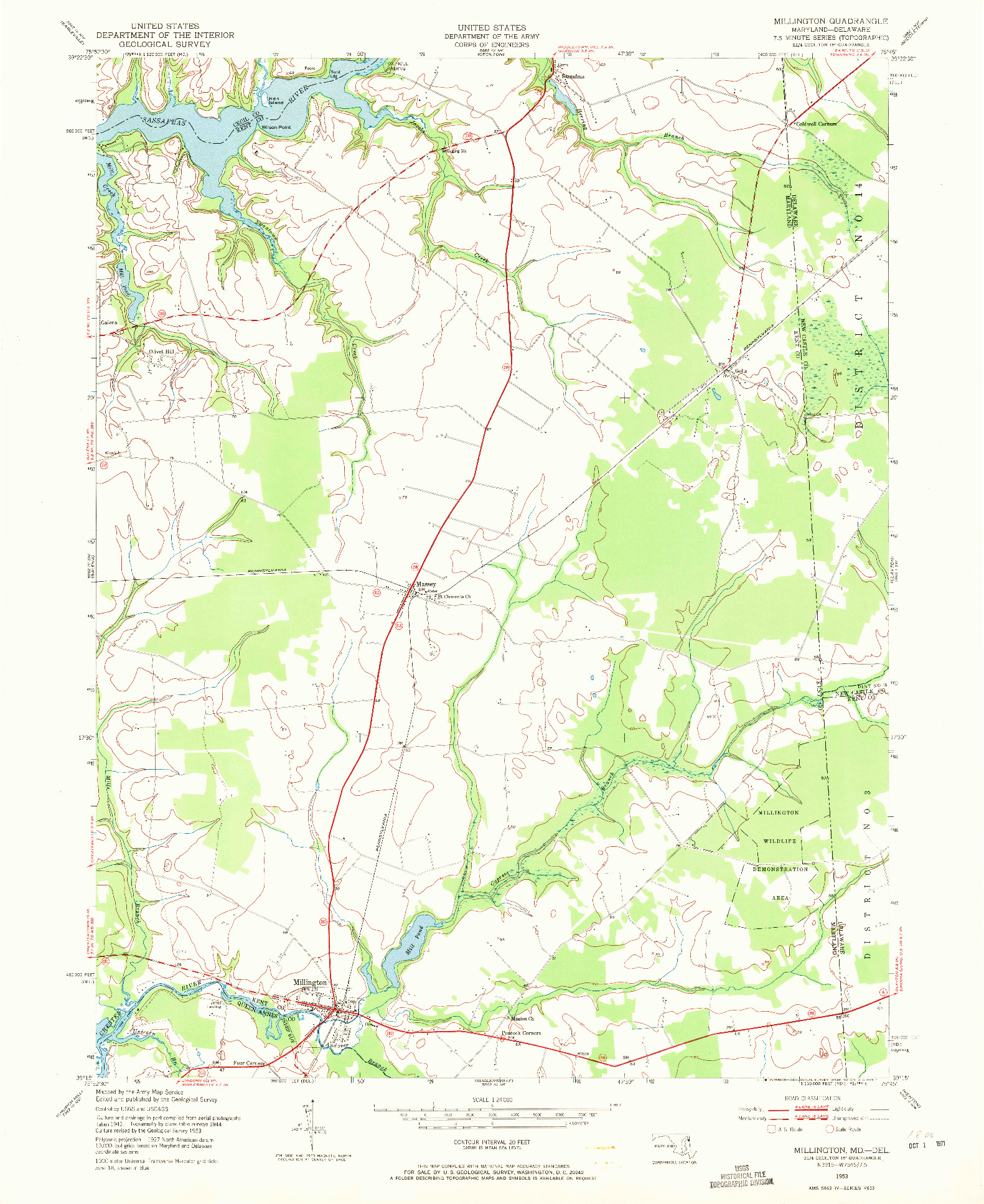 USGS 1:24000-SCALE QUADRANGLE FOR MILLINGTON, MD 1953