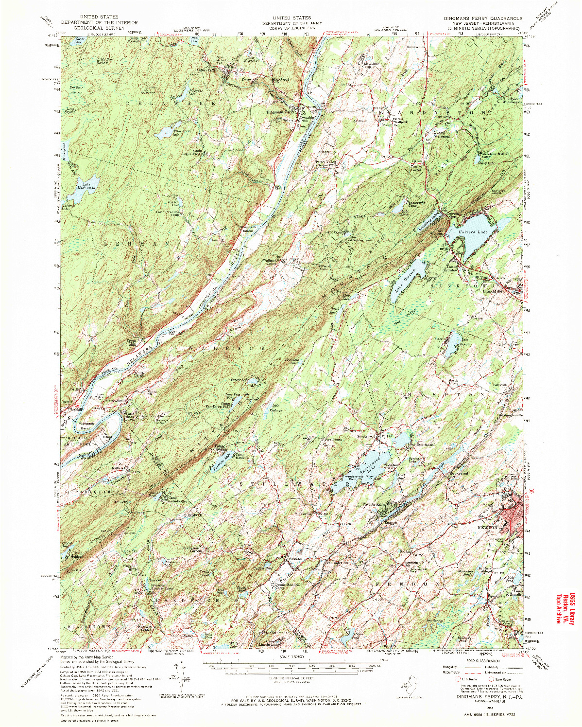 USGS 1:62500-SCALE QUADRANGLE FOR DINGMANS FERRY, NJ 1954
