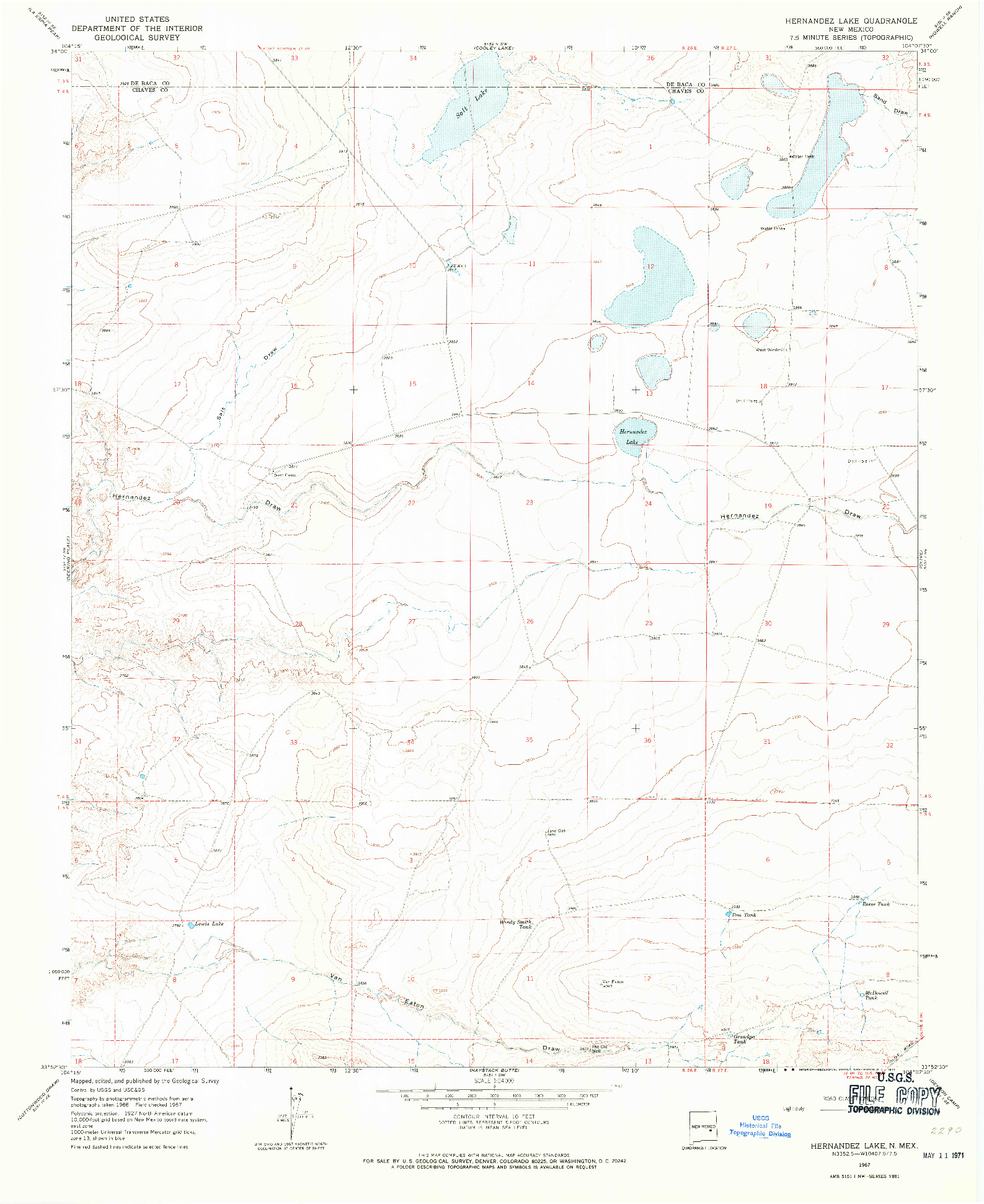 USGS 1:24000-SCALE QUADRANGLE FOR HERNANDEZ LAKE, NM 1967