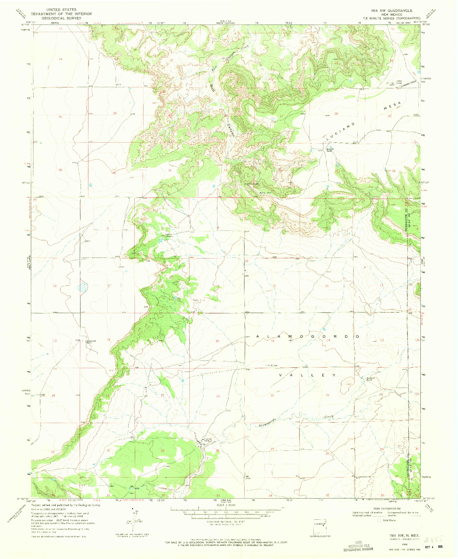 USGS 1:24000-SCALE QUADRANGLE FOR IMA NW, NM 1968