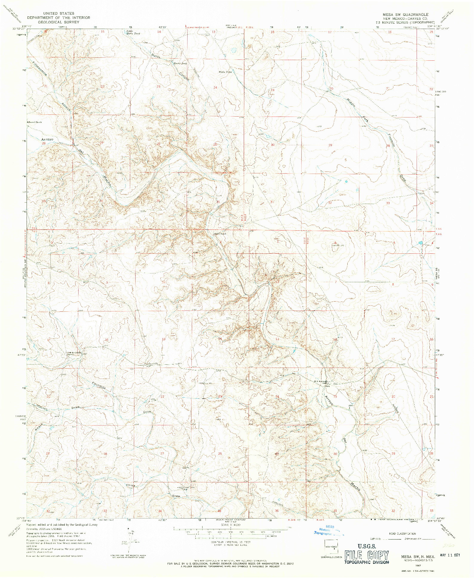 USGS 1:24000-SCALE QUADRANGLE FOR MESA SW, NM 1967