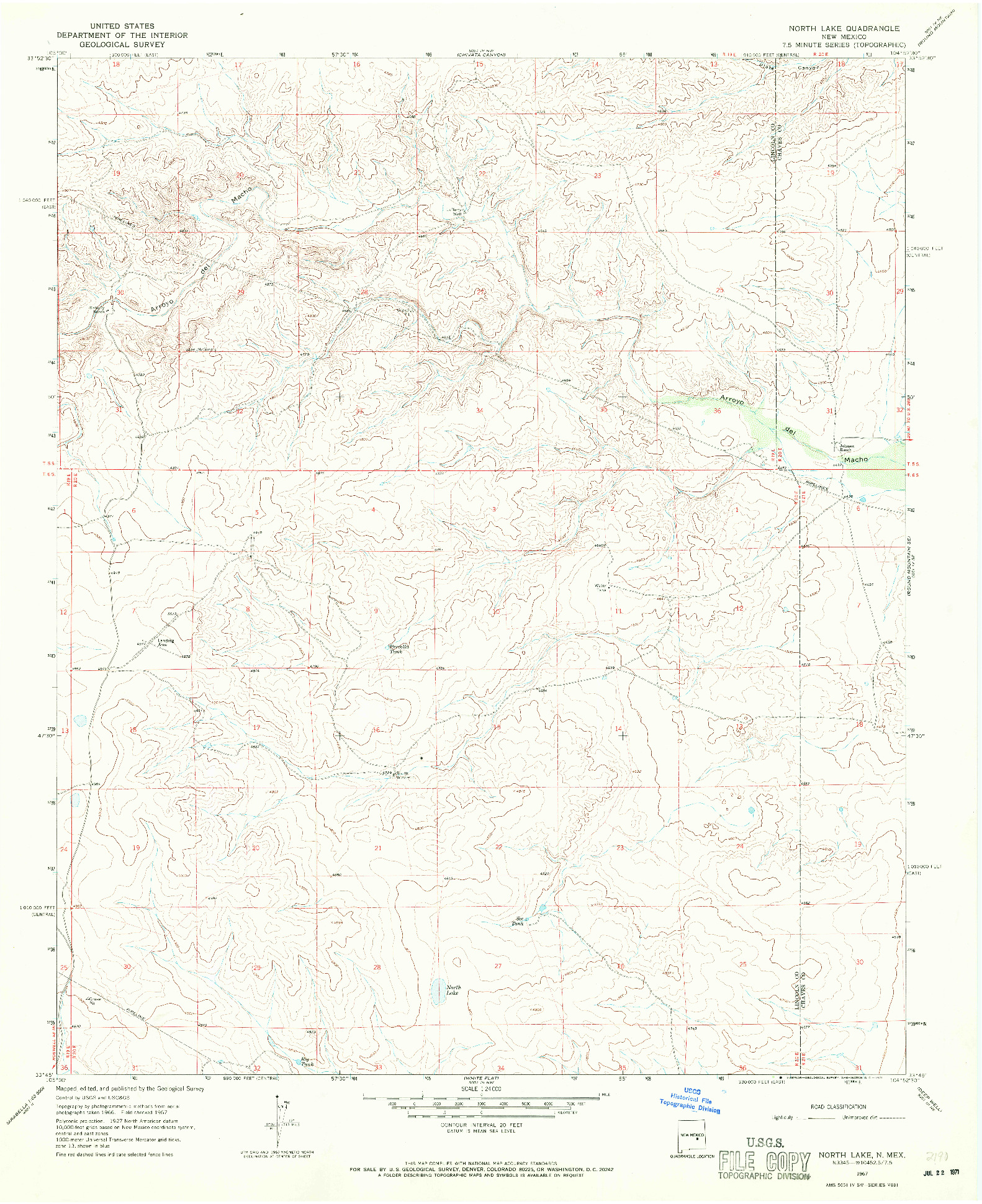USGS 1:24000-SCALE QUADRANGLE FOR NORTH LAKE, NM 1967