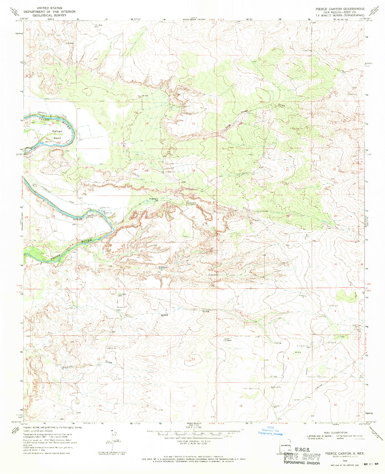 USGS 1:24000-SCALE QUADRANGLE FOR PIERCE CANYON, NM 1968