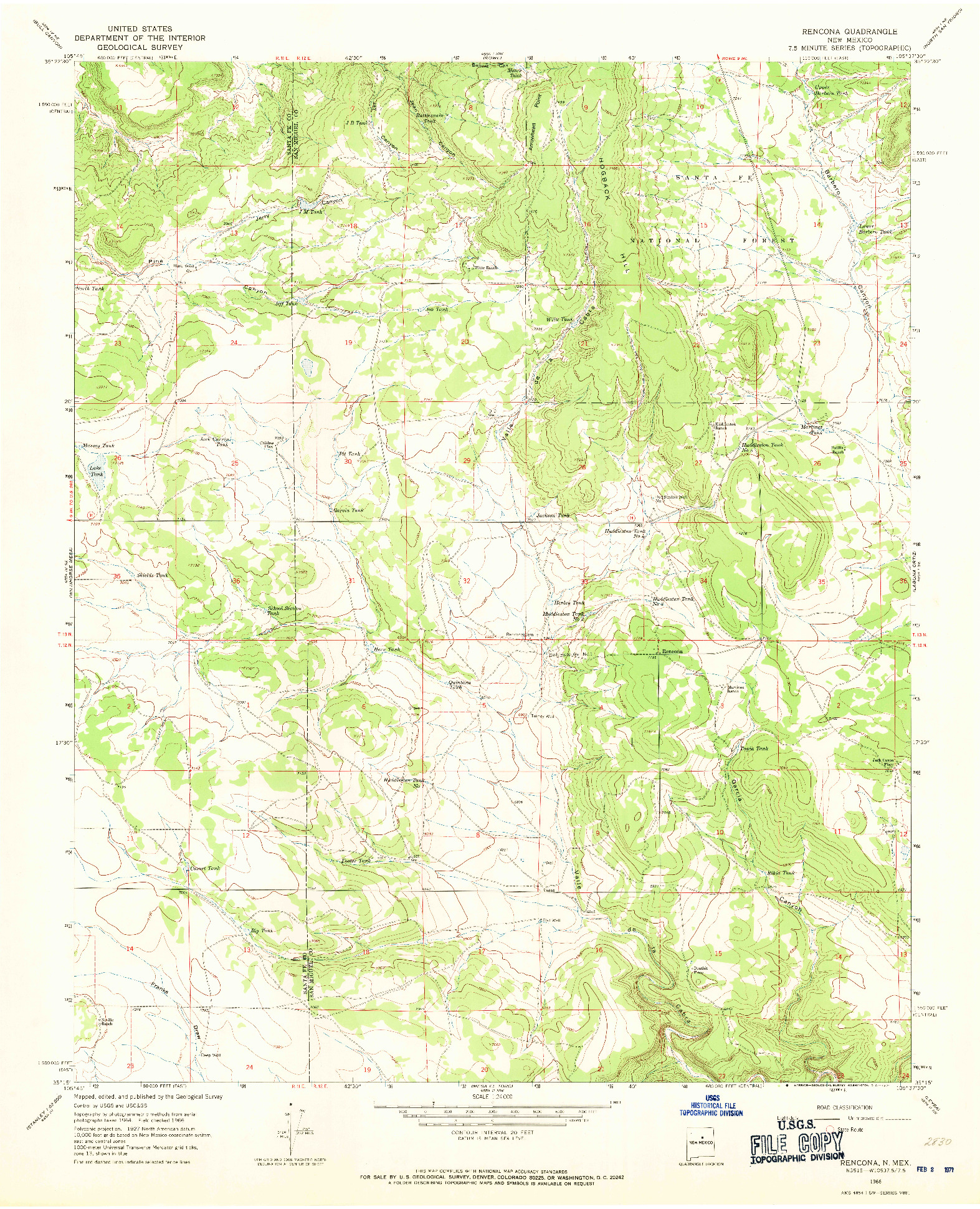 USGS 1:24000-SCALE QUADRANGLE FOR RENCONA, NM 1966