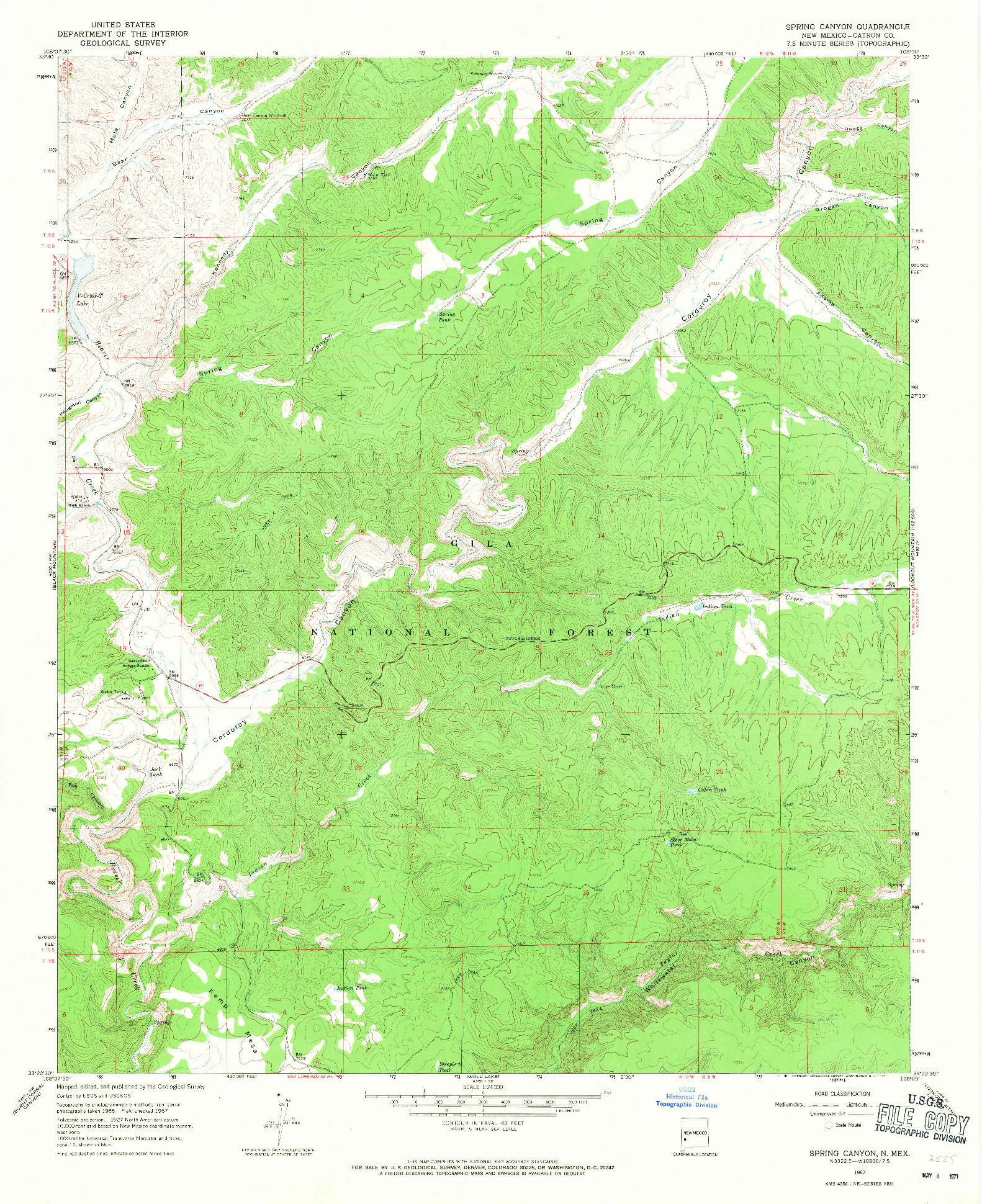 USGS 1:24000-SCALE QUADRANGLE FOR SPRING CANYON, NM 1967