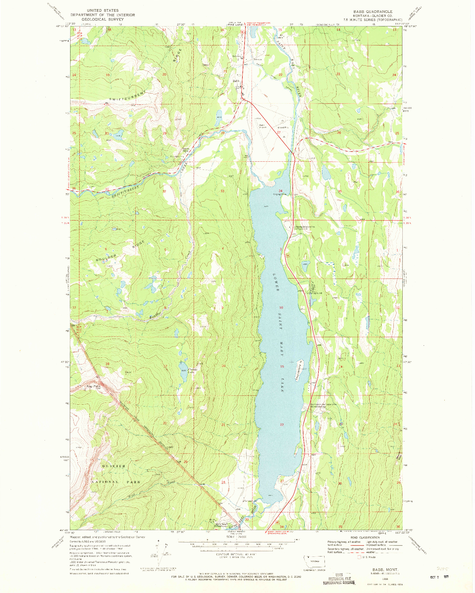 USGS 1:24000-SCALE QUADRANGLE FOR BABB, MT 1968