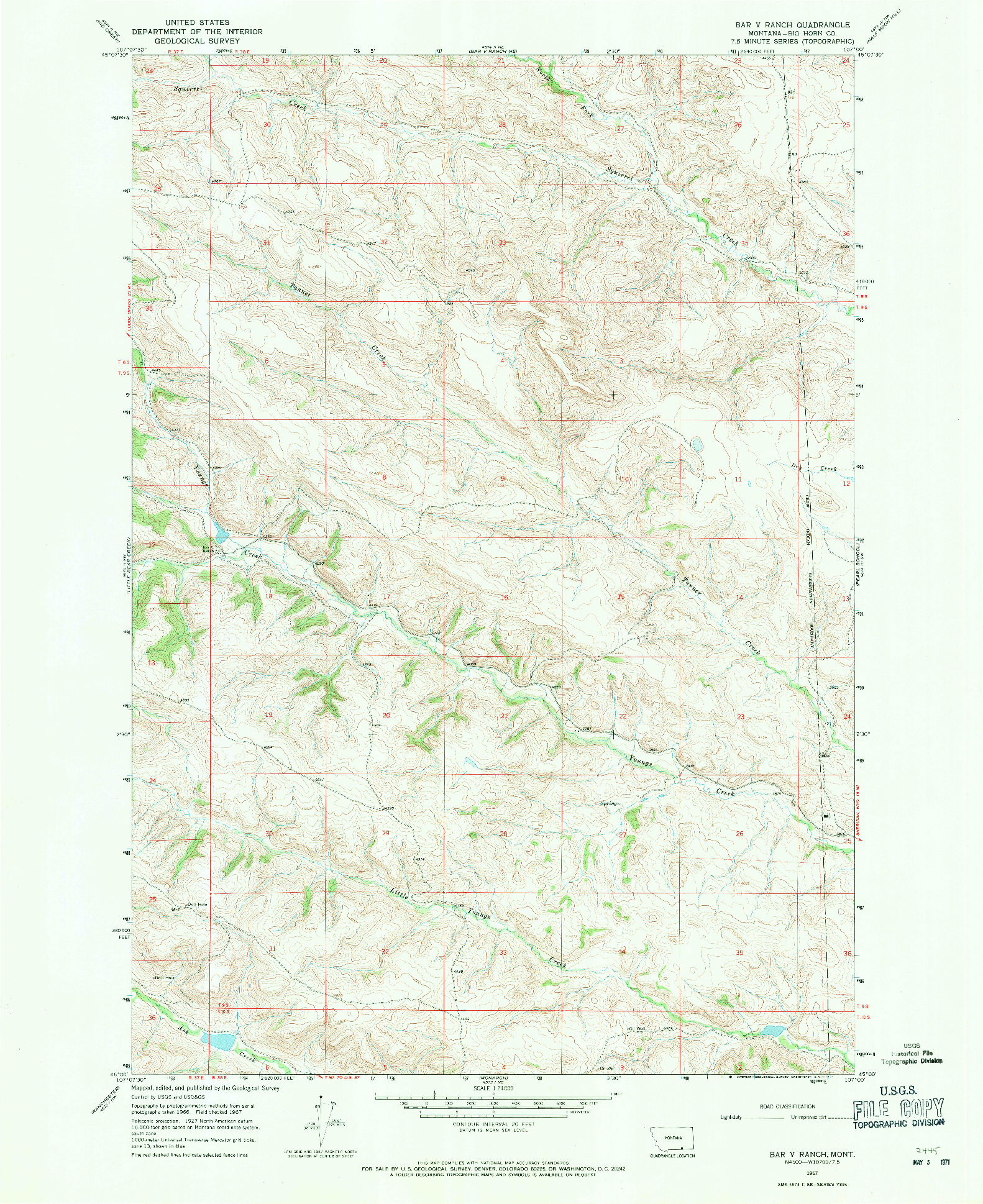 USGS 1:24000-SCALE QUADRANGLE FOR BAR V RANCH, MT 1967