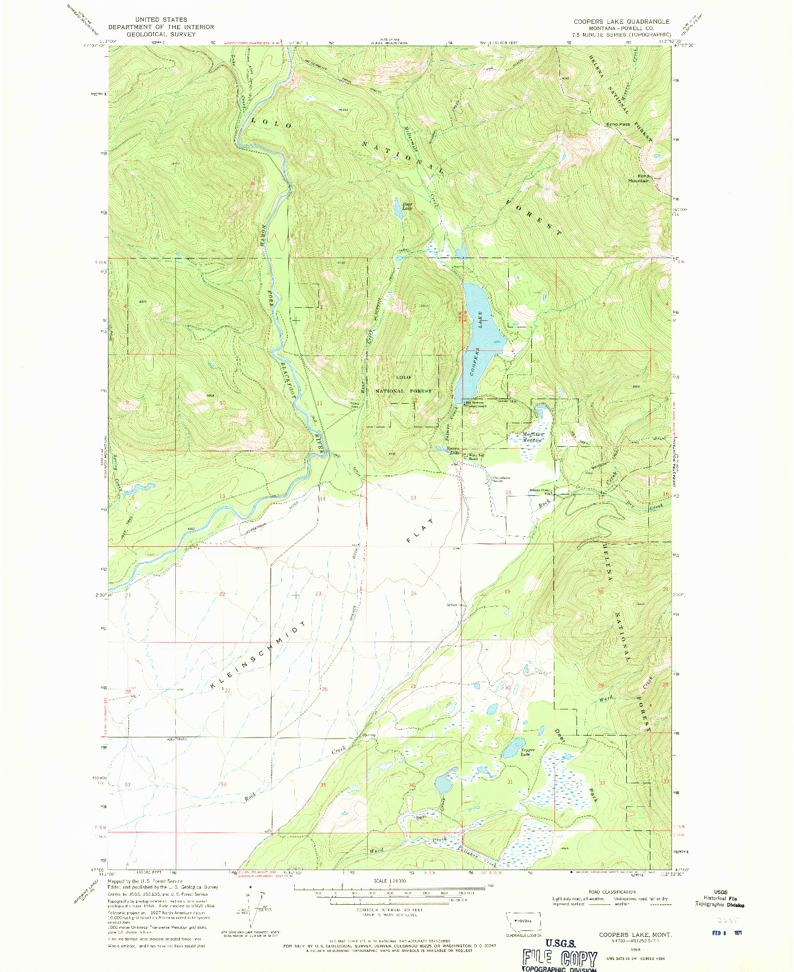 USGS 1:24000-SCALE QUADRANGLE FOR COOPERS LAKE, MT 1968