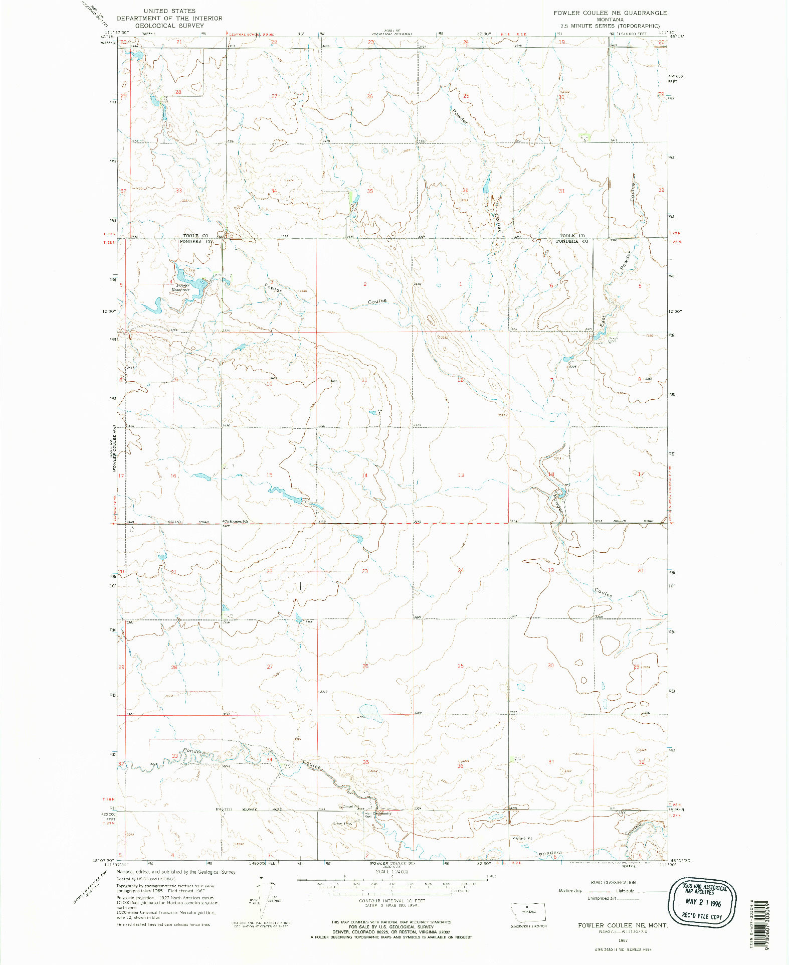 USGS 1:24000-SCALE QUADRANGLE FOR FOWLER COULEE NE, MT 1967